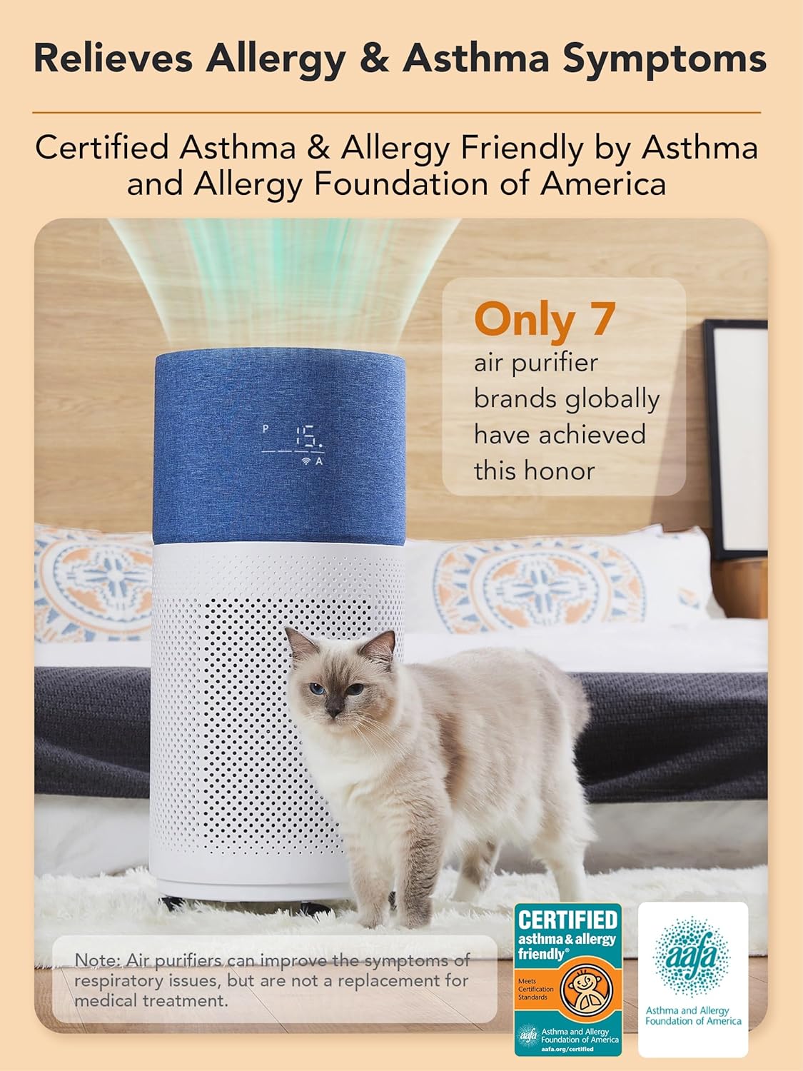 CleanForce Air Purifier for Home Large Room up to 2550 ft², Swiss Sanitized HEPA & Carbon Filter, asthma & allergy friendly Certified for Dust/Pollen/Pet Dander, Alexa/App Control, Ozone-Free, Rainbow