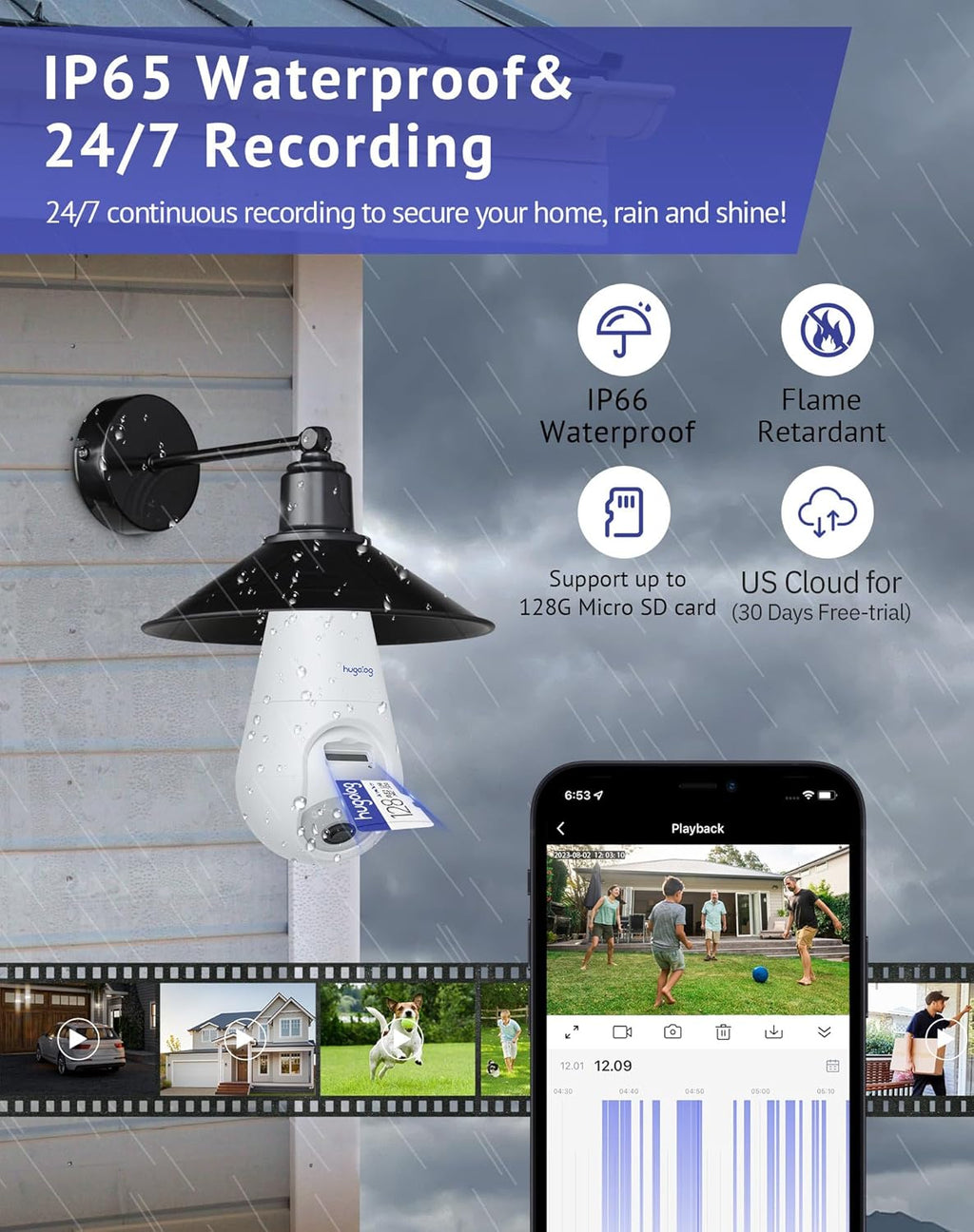Hugolog 2K Light Bulb Security Cameras Wireless Outdoor-2.4GHz Cameras for Home Security Indoor with AI Motion Detection,Clear Color Night Vision,360°Auto Tracking,Siren Alarm,24/7 Recording