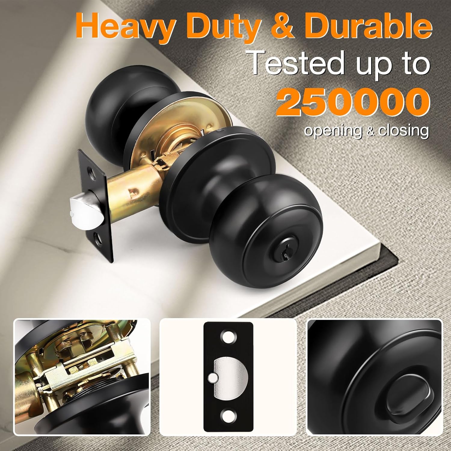 Gobrico Keyed-Alike Exterior Door Knobs Flat Ball Door Locksets with Same Key, 5Pack