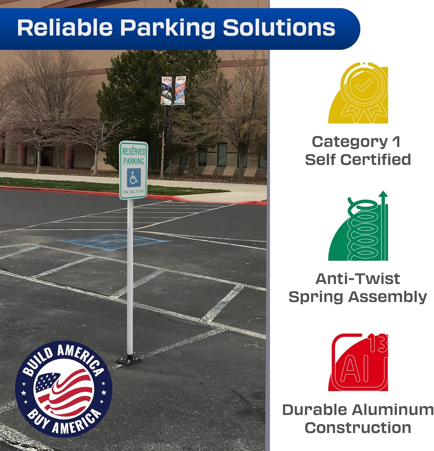 Impact Recovery - Sta-Rite Flexible Sign Post - Sign Holder - Handicap Parking Signs - Made in the USA - 78” Van Accessible Signage