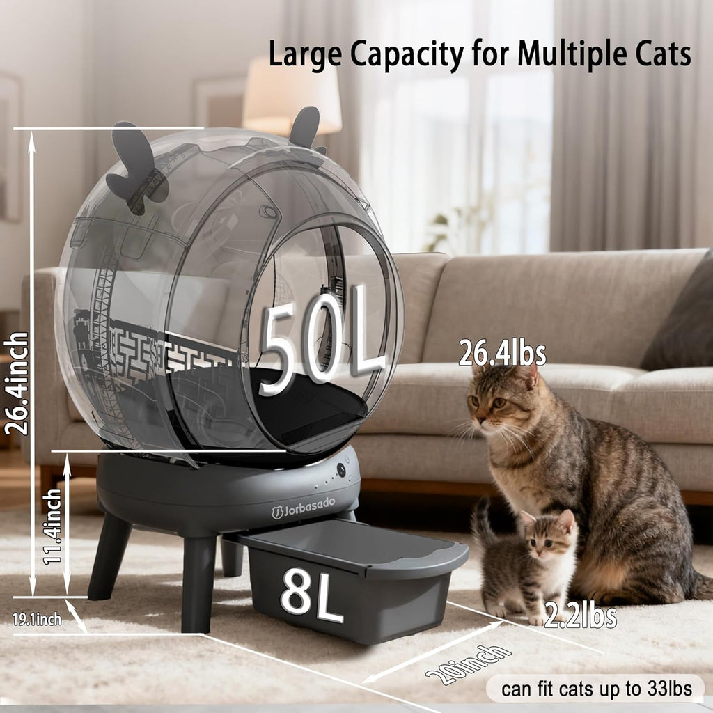 J JORBASADO Self Cleaning Litter Box, Automatic Cat Box for Multiple Cats, APP Real-Time Monitor Cat Litter Box Automatic Cleaning, Safety Protection,with 1 Trash Bag, Ears Design
