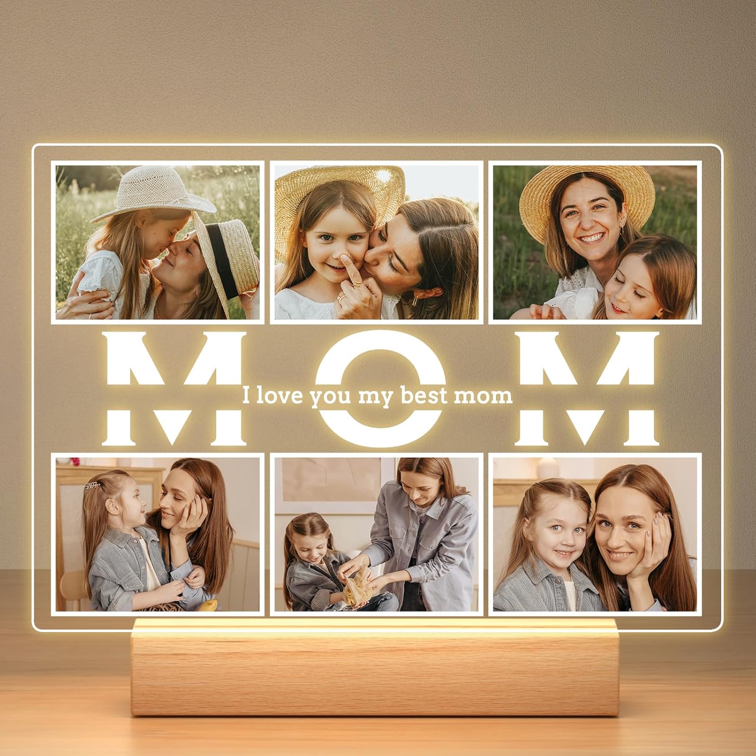 Personalized Birthday Gifts for Mom from Daughter Son, Custom Collage Picture Frames with Photos, Customized Photo Frame with Night Light, Personalized Gifts for Mom Kids Baby Family