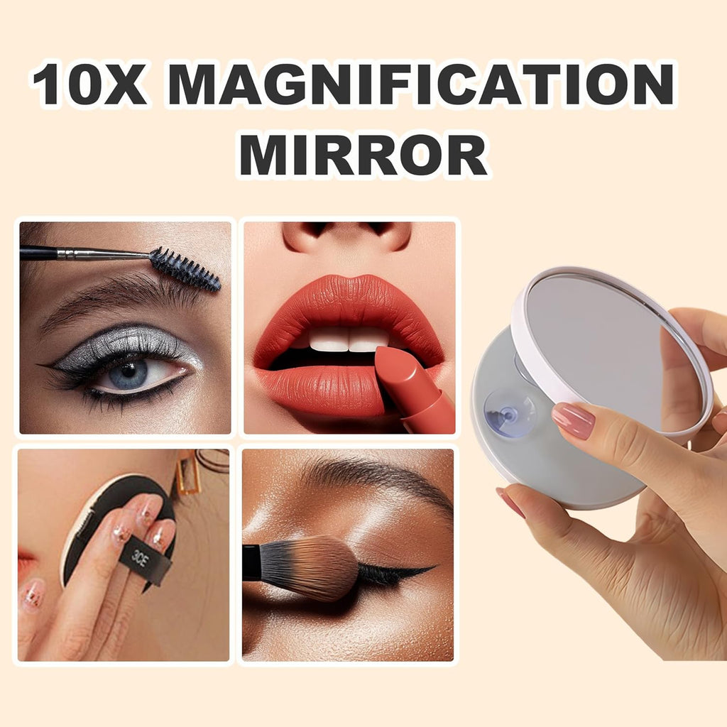 Lighted Vanity Mirror, Hollywood Style, 14.5 Inch LED Makeup Mirror, White/Black, Metal Frame, 10x Magnification, 3 Dimming Modes, Smart Touch Control (White)