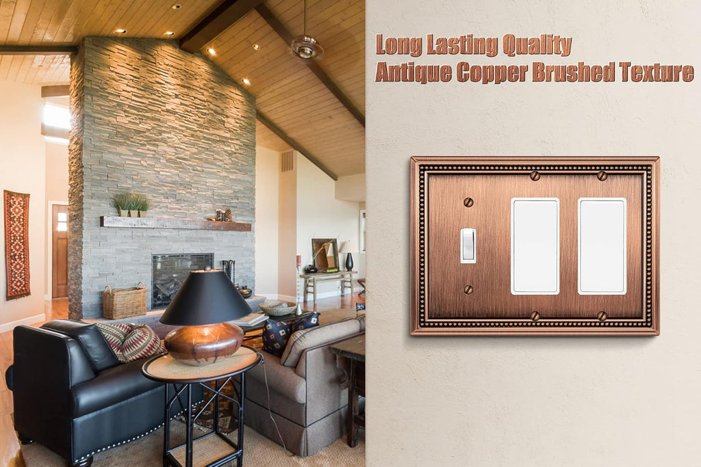 Henne Bery Sunken Pearls Heavy Duty Decorative Wall Plate Switch Plate Outlet Cover (Single Toggle/Double Decorator, Antique Copper)