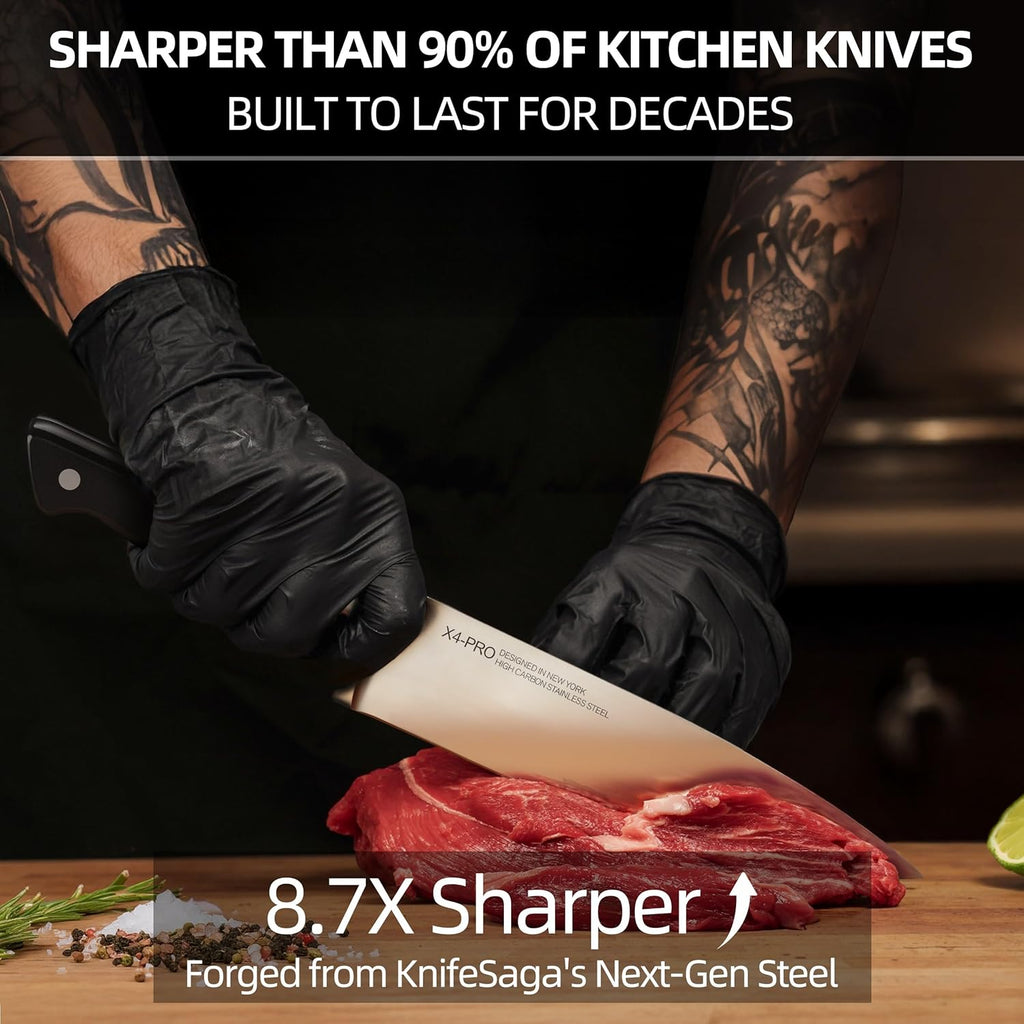 Knife Set, 15 Pcs Kitchen Knife Block Set, Enduring Razor-Sharp Japanese High Carbon Stainless Steel Chef Knife Set with Block and Sharpener, Premium Black Knives Set for Kitchen