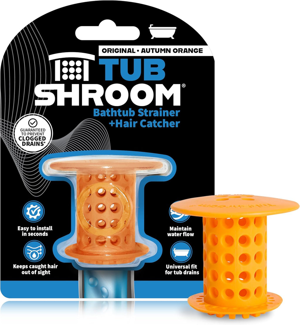 TubShroom Tub Drain Hair Catcher Strainer, Orange – Drain Protector and Hair Catcher for Bathroom Drains, Fits 1.5” – 1.75” Bathtub and Shower Tub Drains
