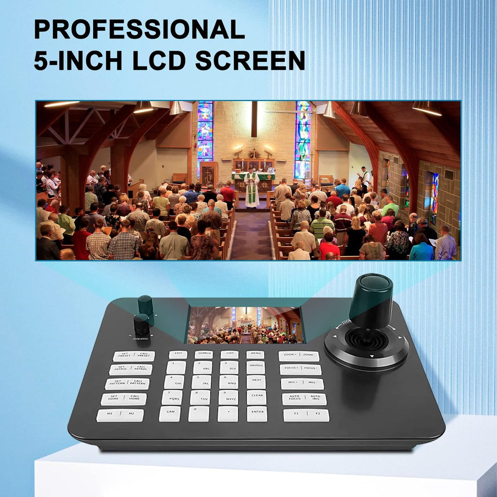 PTZ Controller,Camera Controller POE Network 4D Joystick Decoding Keyboard with 5 Inch LCD Screen Compatible with Dome IP Camera