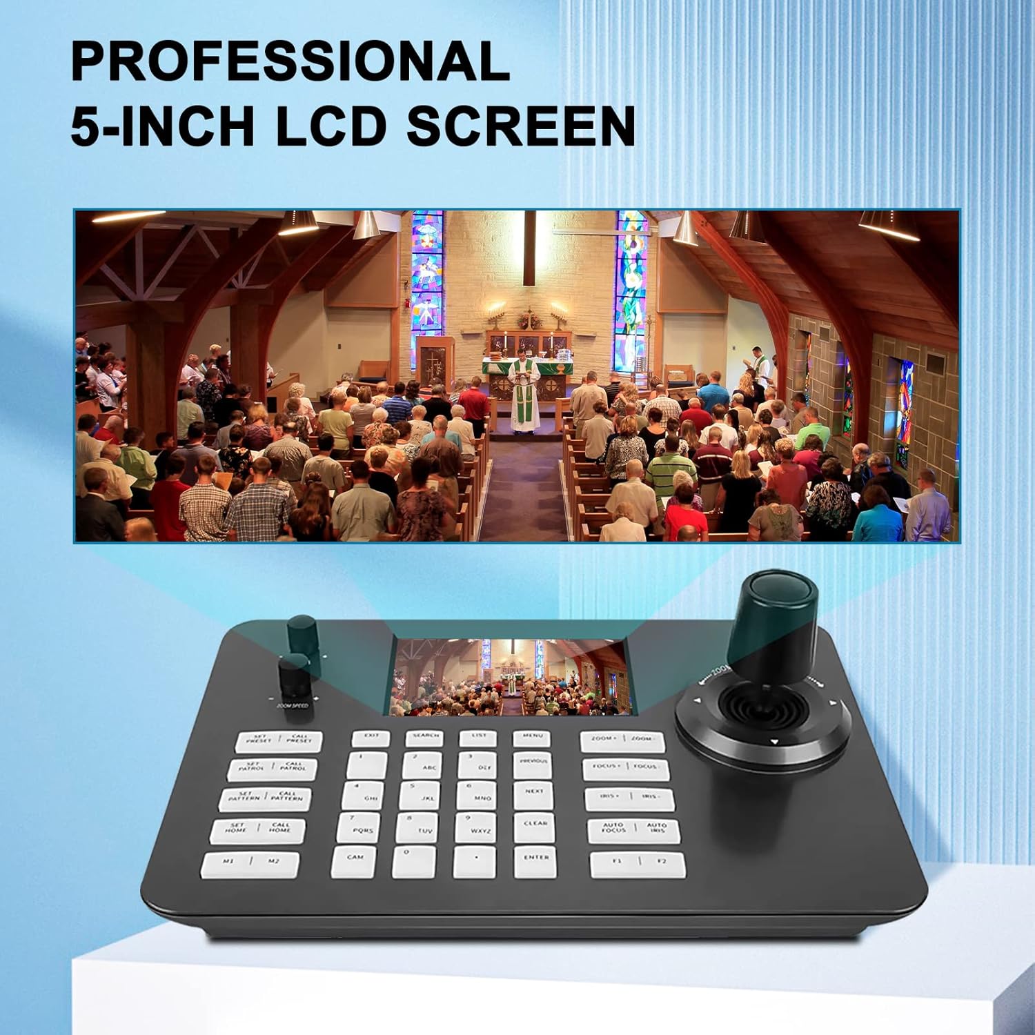 PTZ Controller,Camera Controller POE Network 4D Joystick Decoding Keyboard with 5 Inch LCD Screen Compatible with Dome IP Camera
