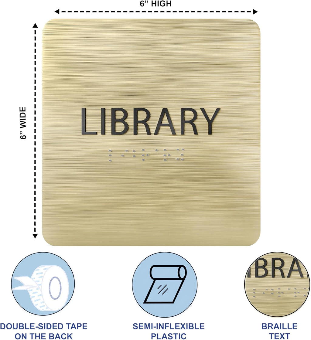 6" X6" Library Sign - ADA Compliant Tactile Graphics Grade 2 Braille Text Acrylic Wall Sign - Quiet zone, Information Convey, Group Study Room Door Signs for Office, School, Home