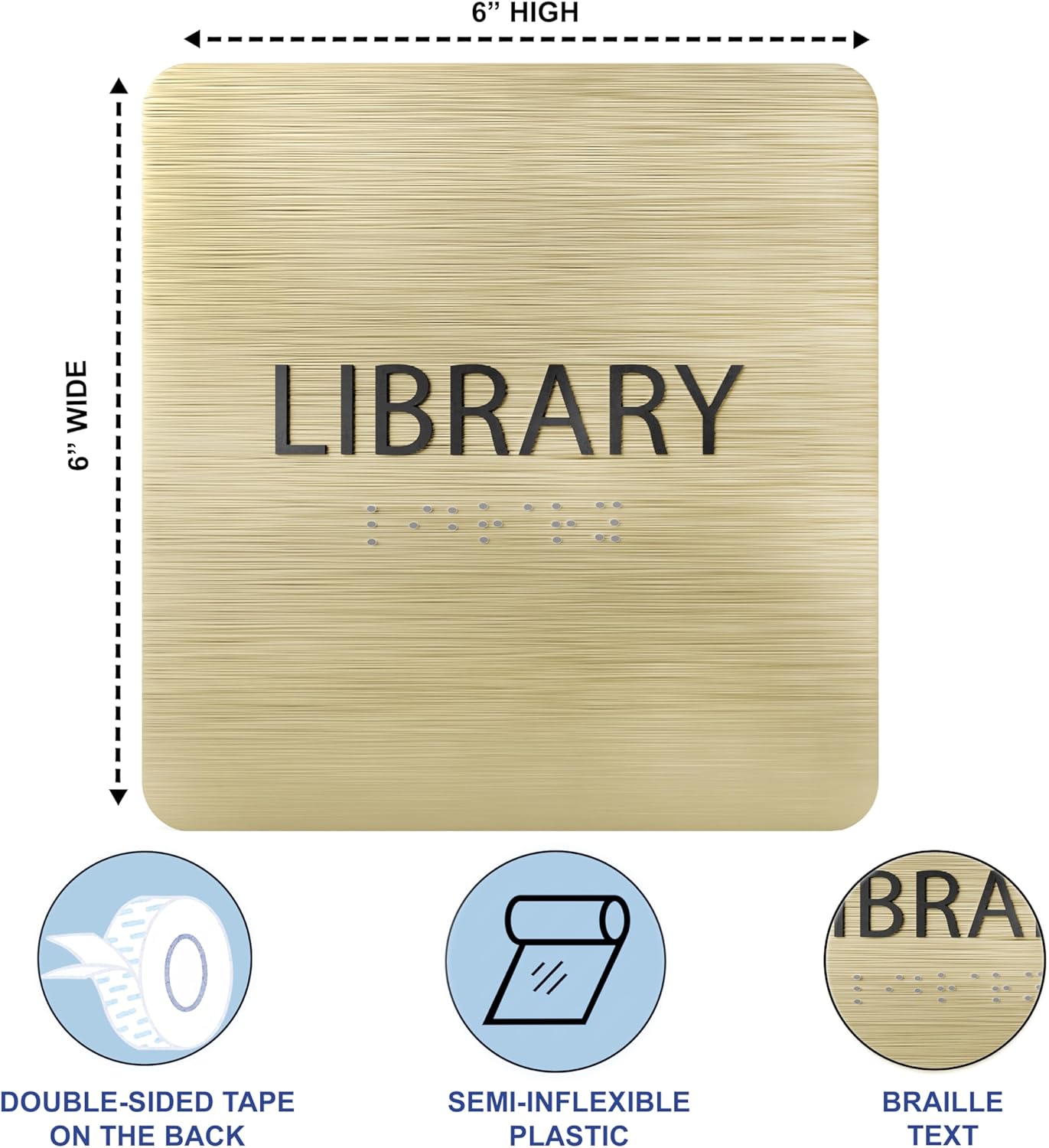 6" X6" Library Sign - ADA Compliant Tactile Graphics Grade 2 Braille Text Acrylic Wall Sign - Quiet zone, Information Convey, Group Study Room Door Signs for Office, School, Home