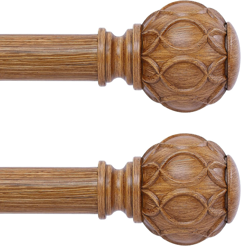 2 Pack Wood Curtain Rods for Windows 66 to 120 Inch,1 Inch Adjustable Curtain Rod Set,Heavy Duty Curtain Rods,Wooden Netted Texture Drapery Rods,Single Window Curtains Rods 66-120",Brown Wood