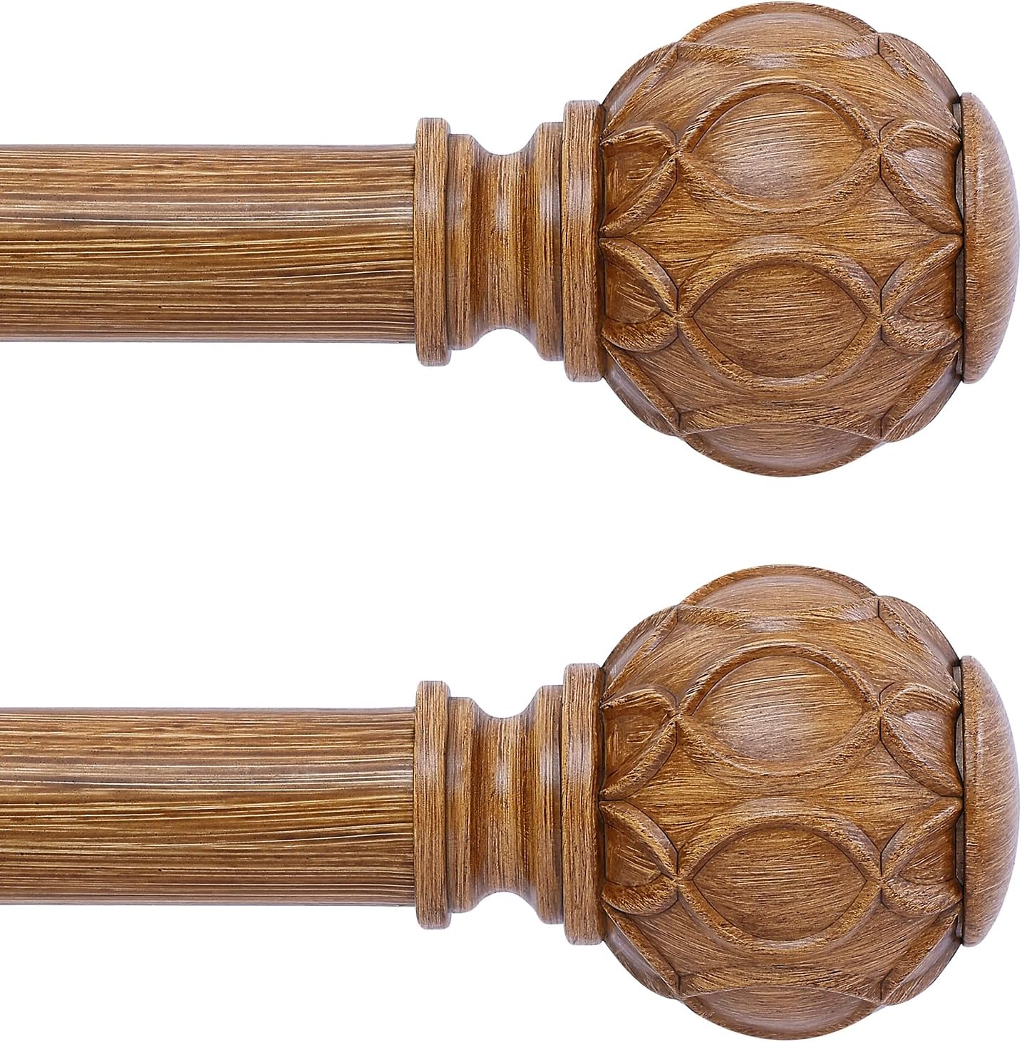 2 Pack Wood Curtain Rods for Windows 48 to 84 Inch(4-7ft),1 Inch Adjustable Curtain Rod,Heavy Duty Curtain Rods,Wooden Netted Texture Drapery Rods,Single Window Curtain Rod 36-88",Brown Wood