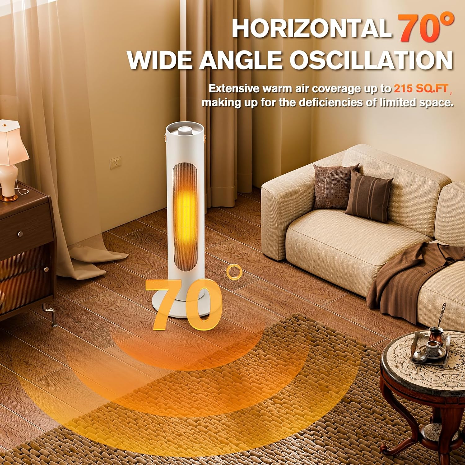 Electric Space Heaters For Indoor Use, 25" 2-IN-1 Tower Heater And Fan Combo, 70°Oscillating, 2S Instant Heating, 1500W, 3 Heating & Fan Modes,Electric Portable Heater For BedroomOfficeHome, Off White