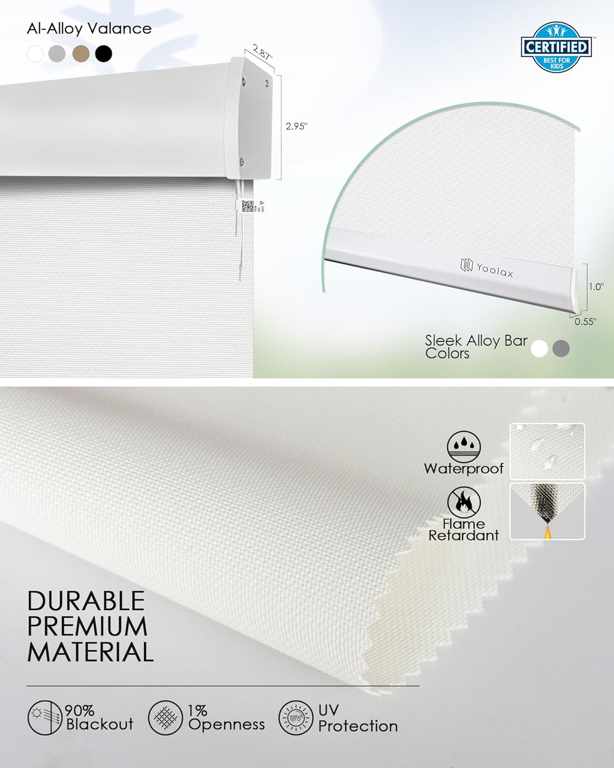 Yoolax Smart Blinds, Motorized Matter Solar Shades Flame Resistat Automatic Blinds for Windows Motorized Shades Compatible with Alexa, Google Home, Homekit(Solar-1% Openness White)