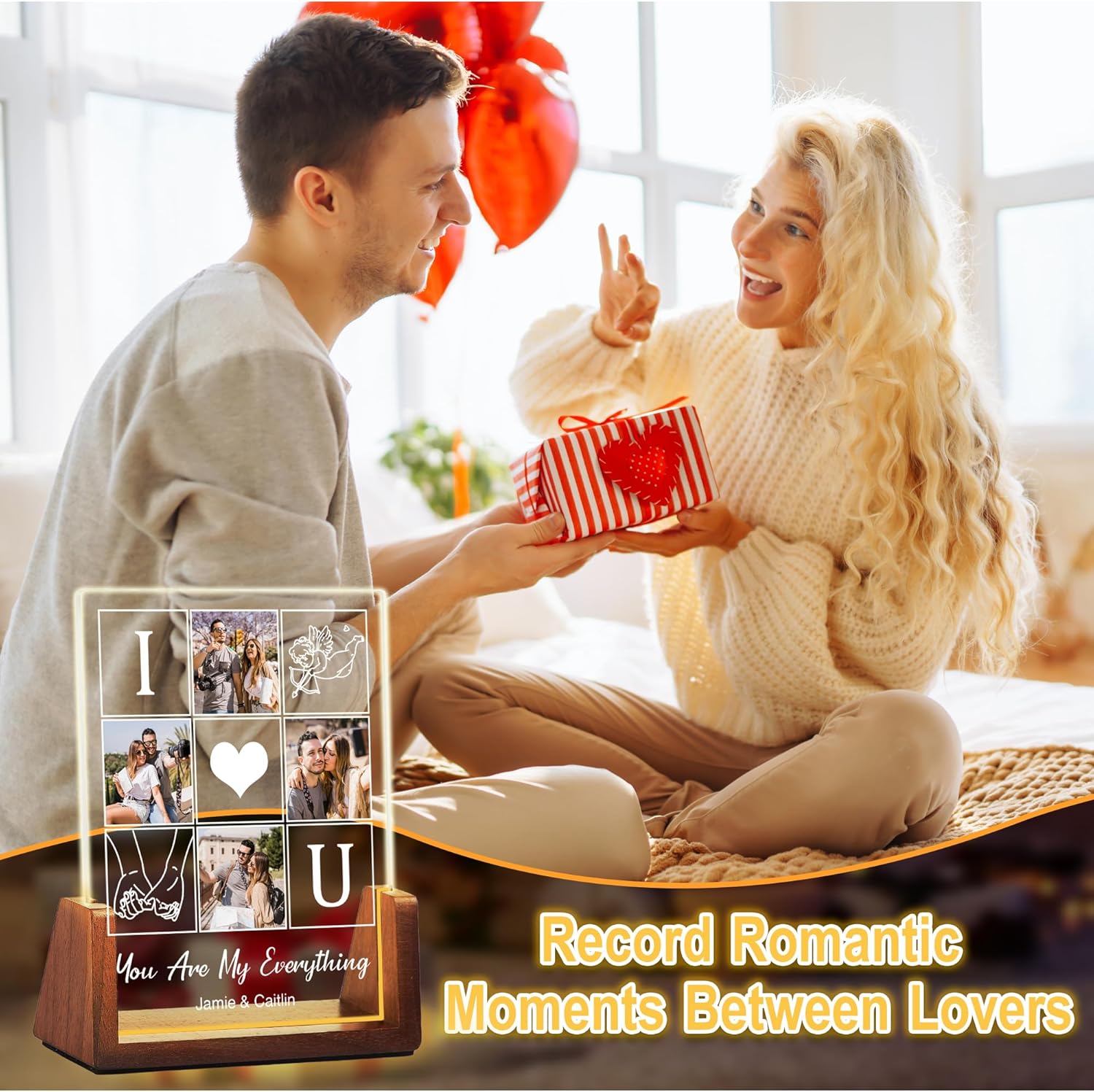 Customized Couple Birthday Gifts For Boyfriend Girlfriend Him Her, Custom Light Up Picture Frame Acrylic Plaque With Photo Name, Personalized Anniversary Wedding Christmas Gifts For Women Men