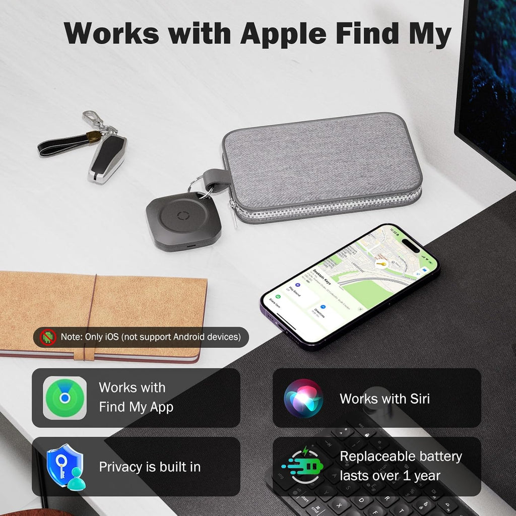 Air Tracker Tag-1P, Smart Tag Work with Apple Find My(iOS Only), Luggage Tracker Tag for Key, Luggage, Backpack, Suitcase, Replaceable Battery, weTag, Black