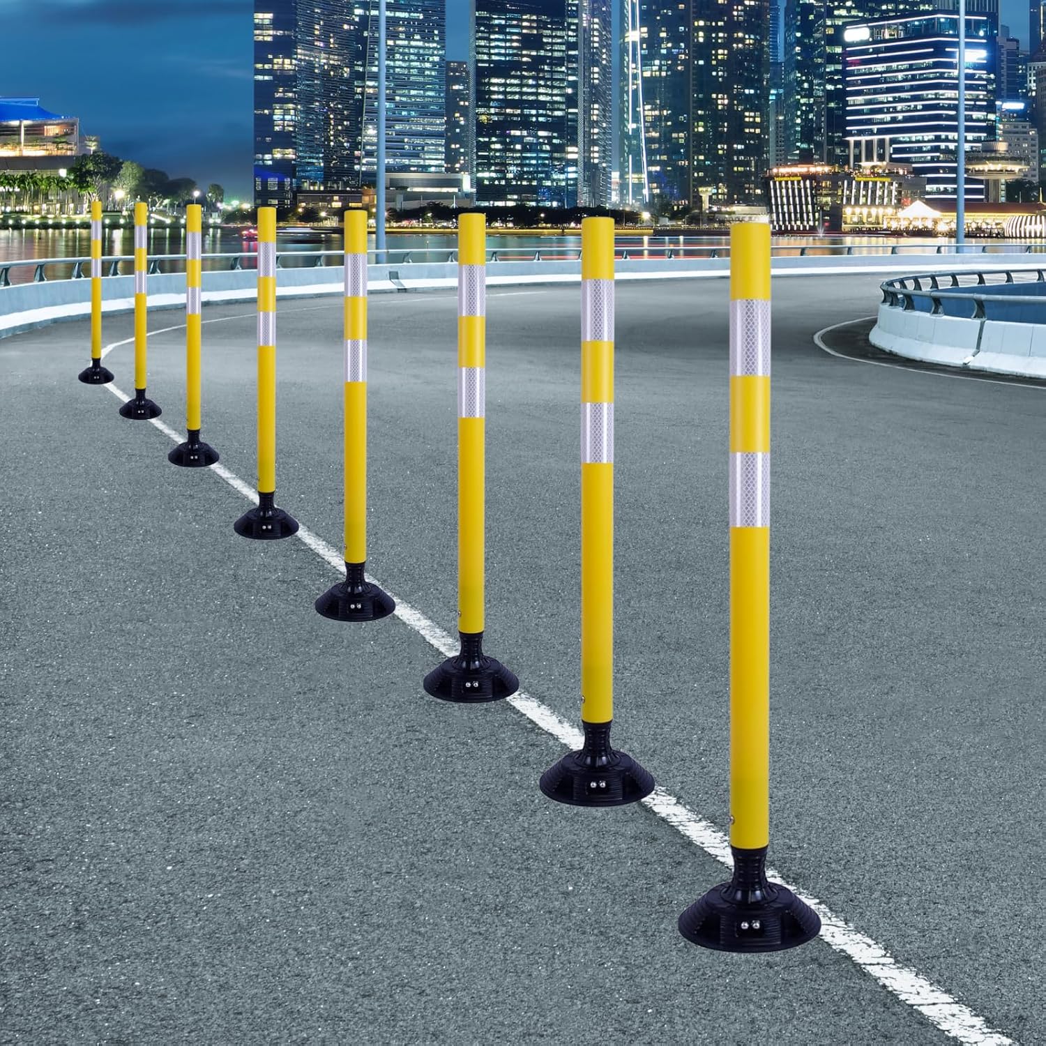 8 Pack Traffic Delineator Posts – High Visibility Reflective Safety Cones with Spring Base for Roadway, Parking, Garage, Construction Zones (Yellow, 36 Inch)
