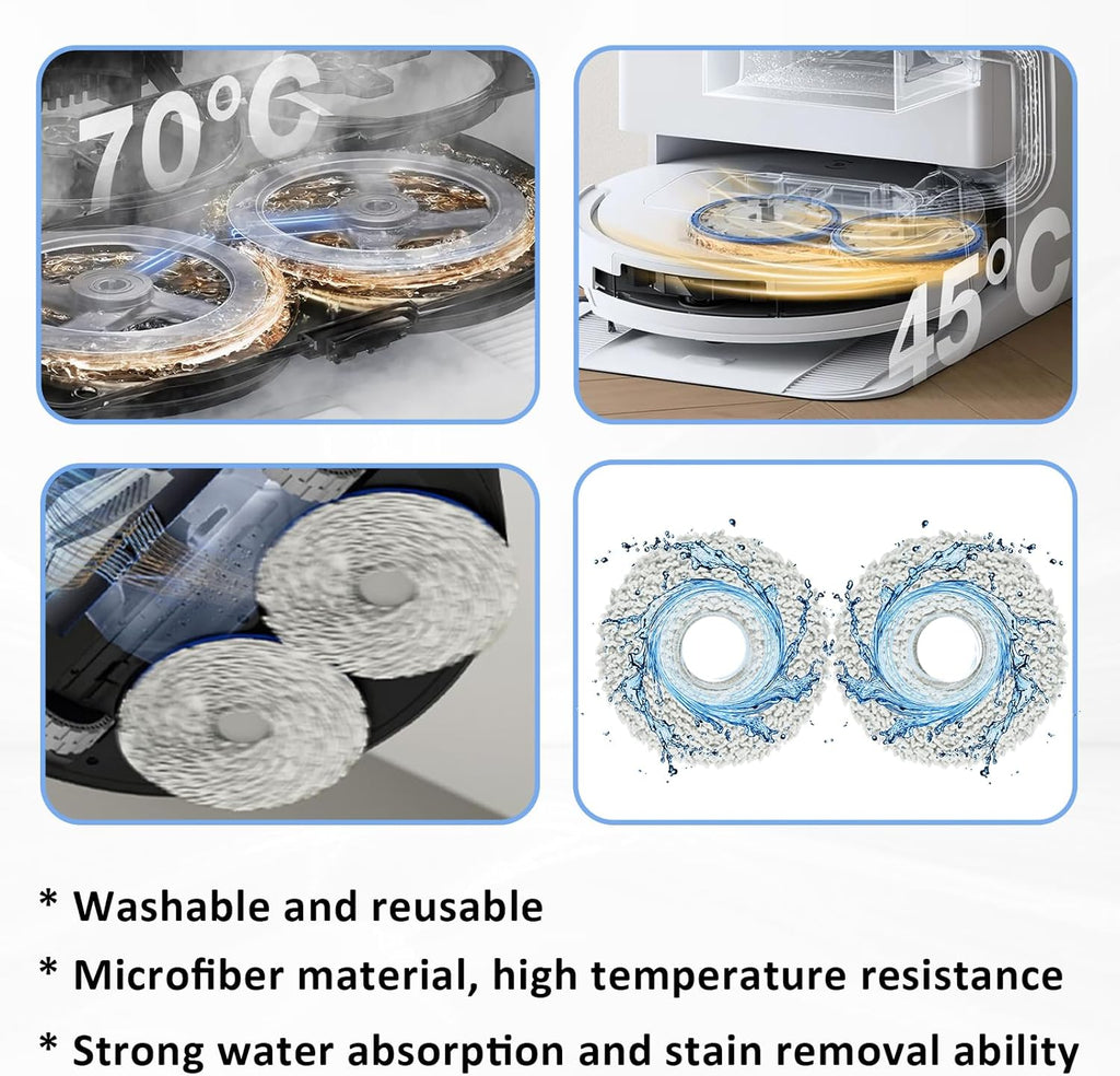 Replacement Parts for ECOVACS DEEBOT T50 Pro Omni/ T50 Omni/ T50 Pro, Accessories including 1 Main Brush, 6 Mop Pads, 4 Dust Bags, 4 HEPA Filters, 4 Side Brushes, 1 Cleaning Tool
