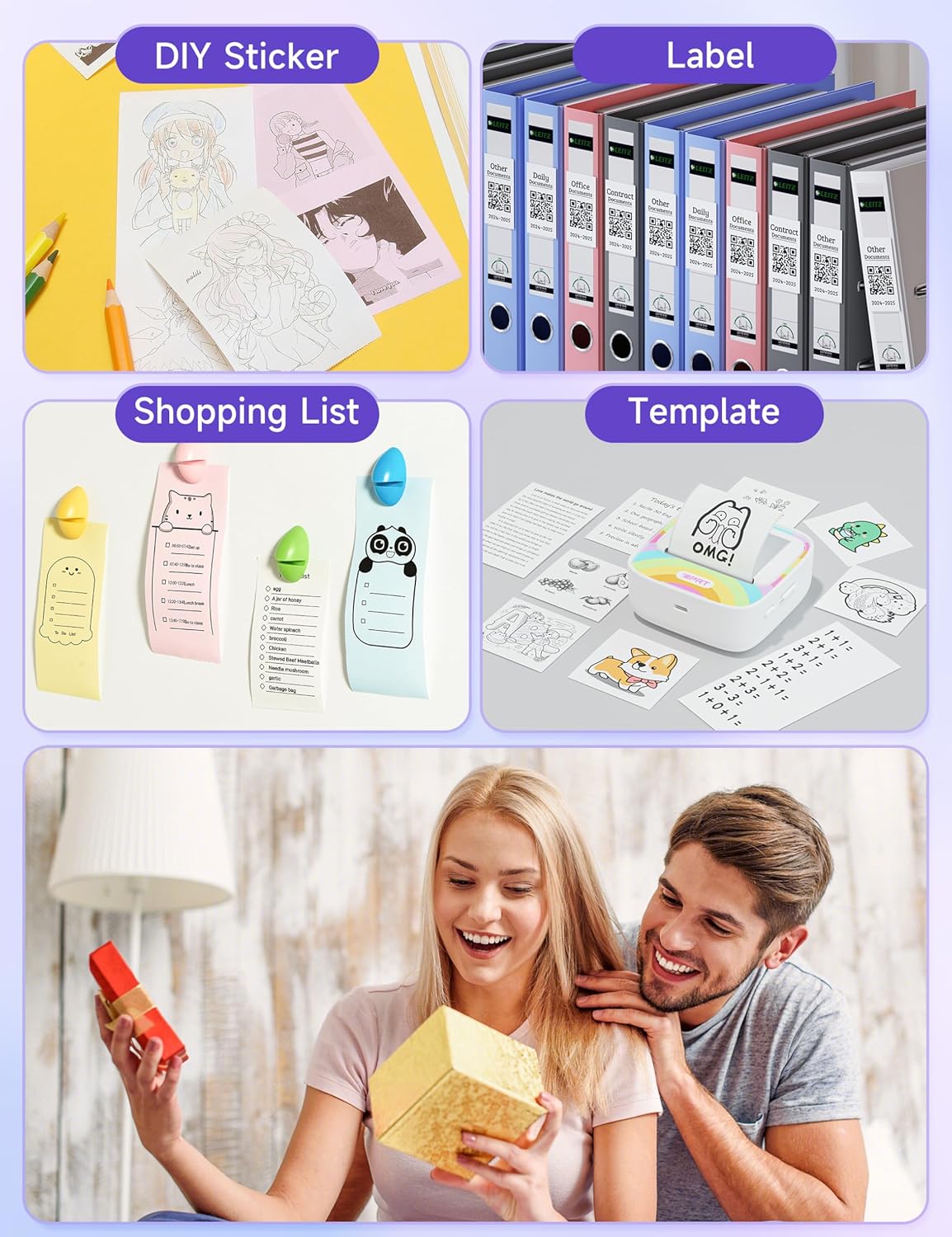 iDPRT Mini Printer with 1 Roll Sticker Paper, Portable Sticker Machine Efficiently and Quickly, DIY, Label, Rainbow