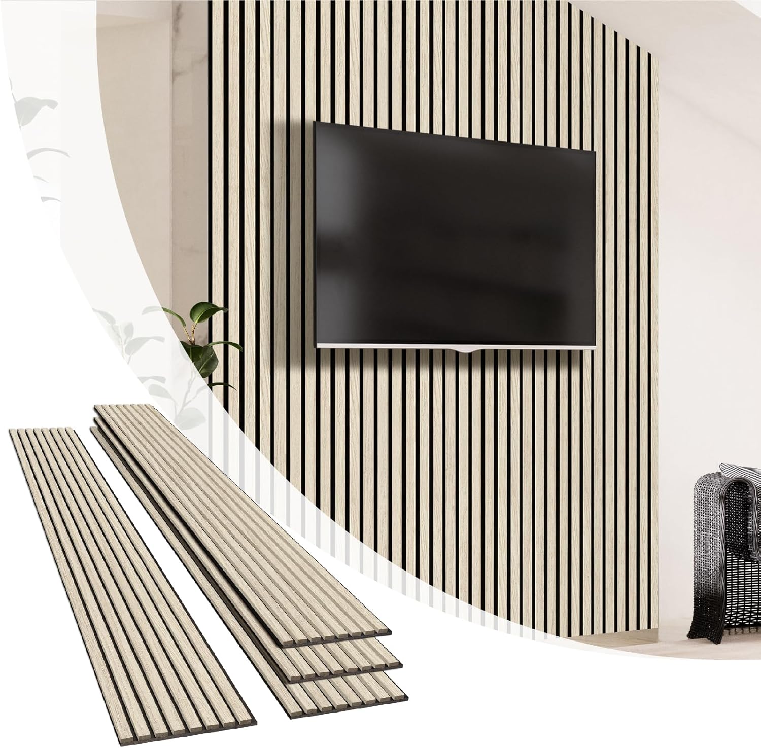 Olanglab Wood Slat Wall Panels 4 Pack, Wooden Acoustic Wall Panels, 94.5"x12.6" Each 3D Wall Panels for Interior Wall Decor (Light Oak-Extendo Trio)