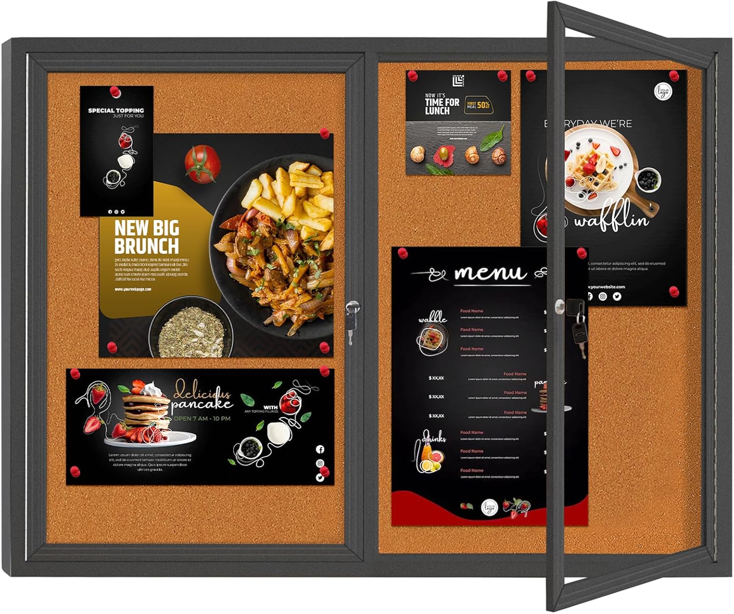 Enclosed Bulletin Board Lockable,Double-Door Weatherproof Outdoor Noticeboard with Locking Door, Wall-Mounted Aluminum Framed Presentation Board, 44x32 Inch (8xA4)