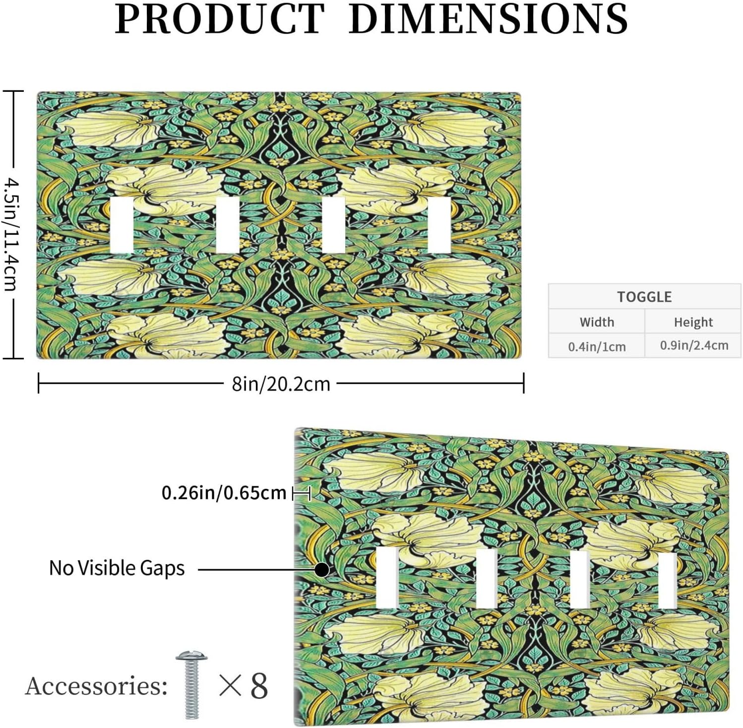 Light Switch Covers William Morris Vintage Floral Yellow Flowers Green Leaf Quad Toggle Electrical Faceplate 4 Gang Wall Plate Decorative Switch Plates for Bedroom living Room Decor