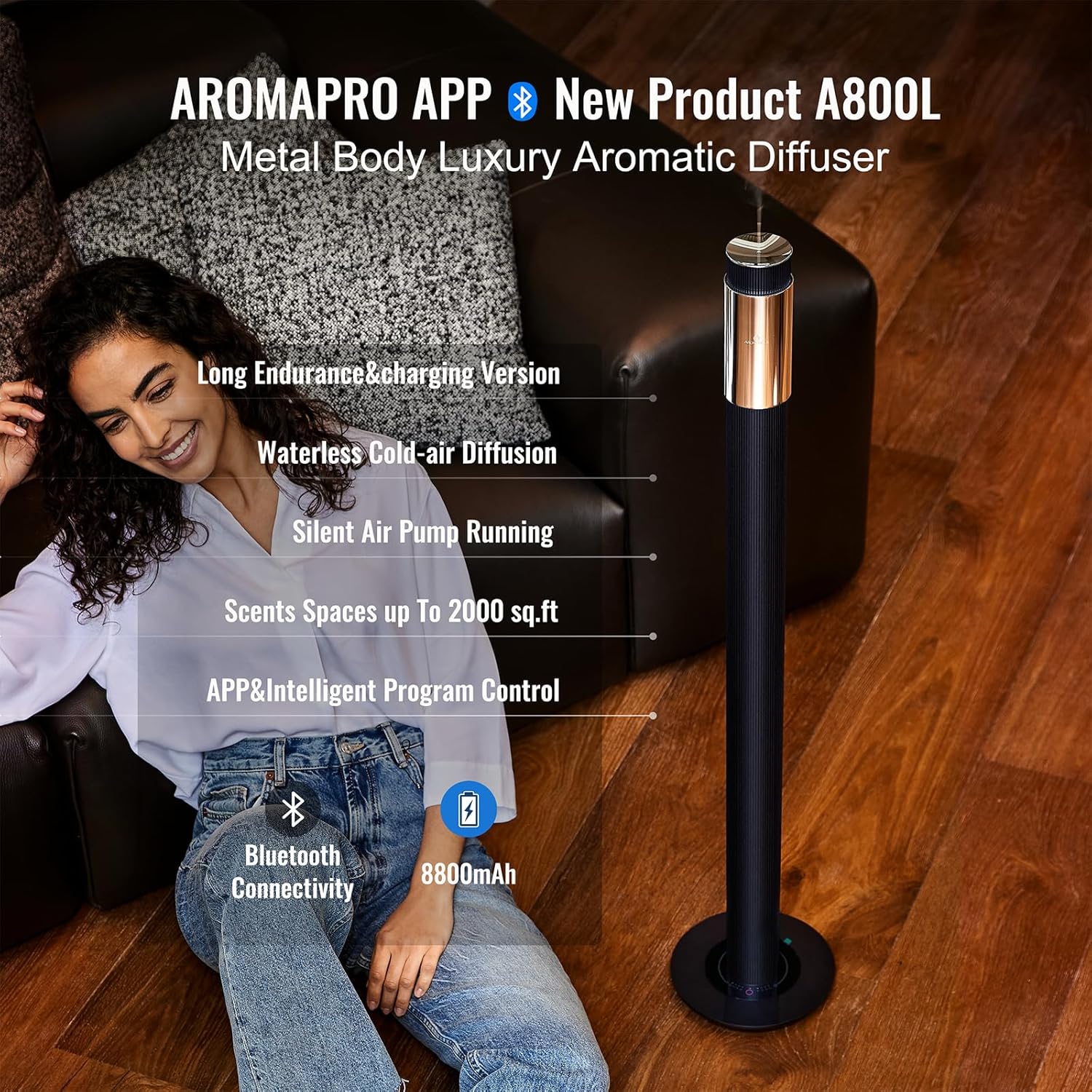40-inch Large Waterless Essential Oil Diffuser, Luxury Hotel Scent Diffuser, Included 120ml Fragrance Oils, App Control,Scent Machine for Home,2000Sq.Ft Coverage, for Home, Office,Hotel,Spa,Deep Blue