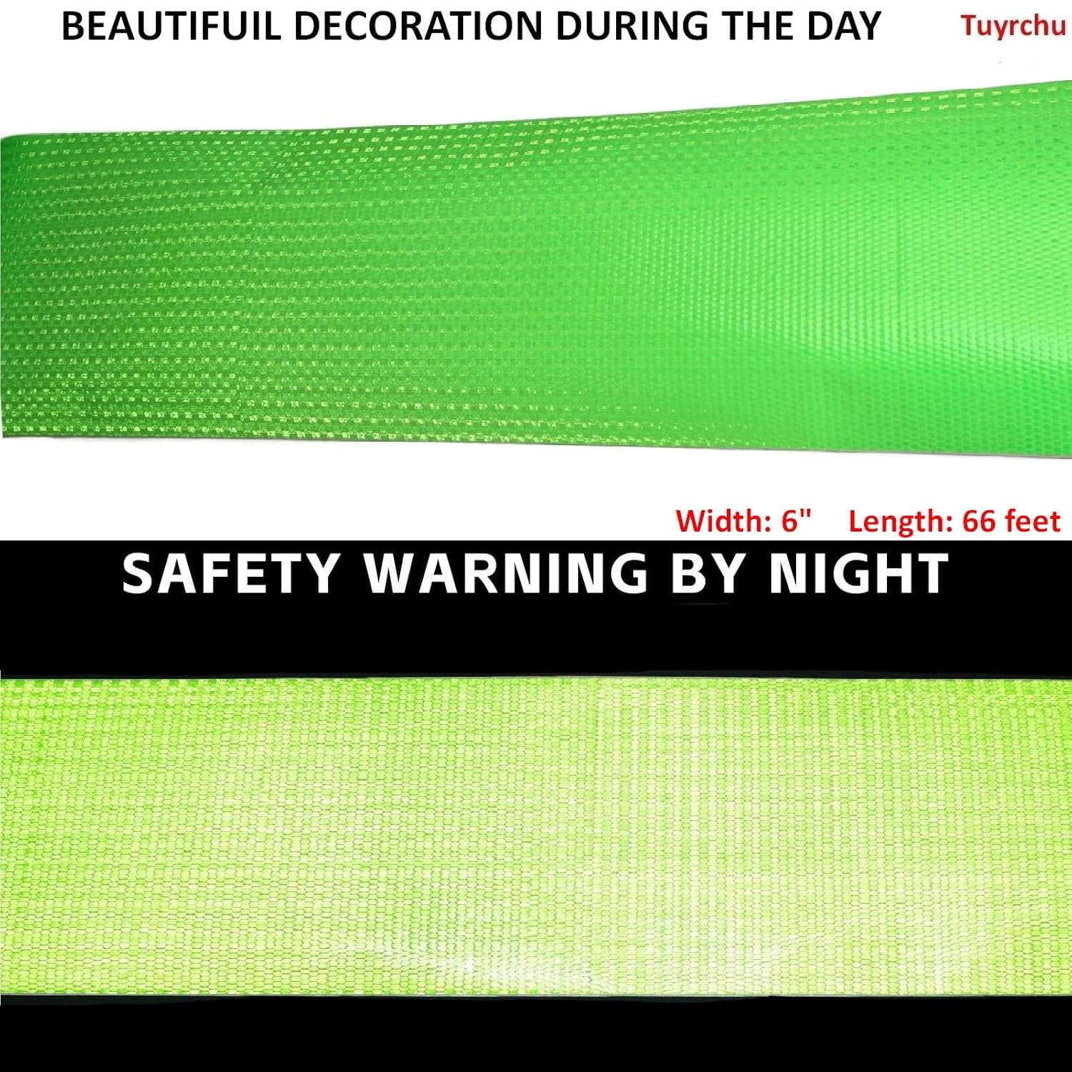 Green Reflective Tape Outdoor Waterproof 6 inch Wide, High Visibility Warning Industrial Marking Tape, Safety Stickers (68 feet)