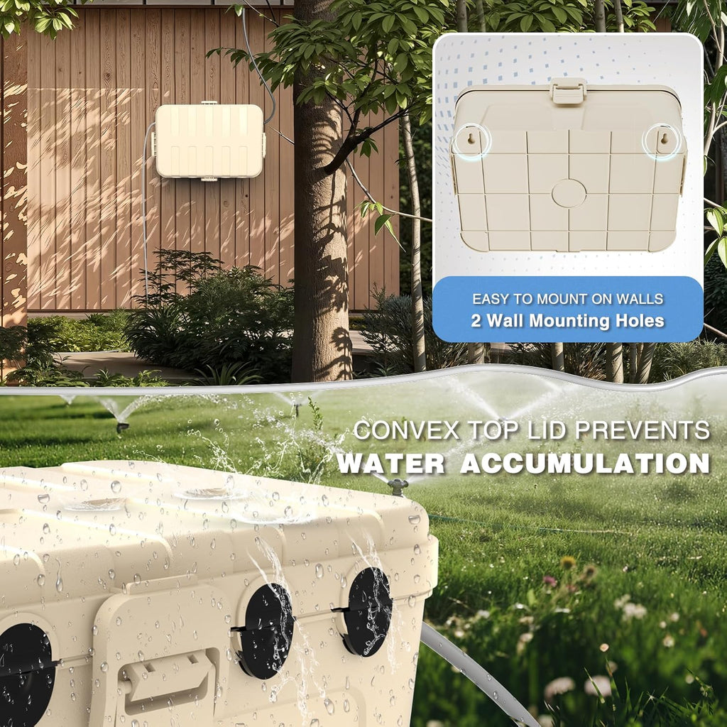 Flemoon Outdoor Electrical Box Waterproof, IP54 Waterproof Extension Cord Cover, Protect Outlet, Plug, Socket, Timer, Power Strip, Holiday Light, Large Weatherproof Connection Box, Almond
