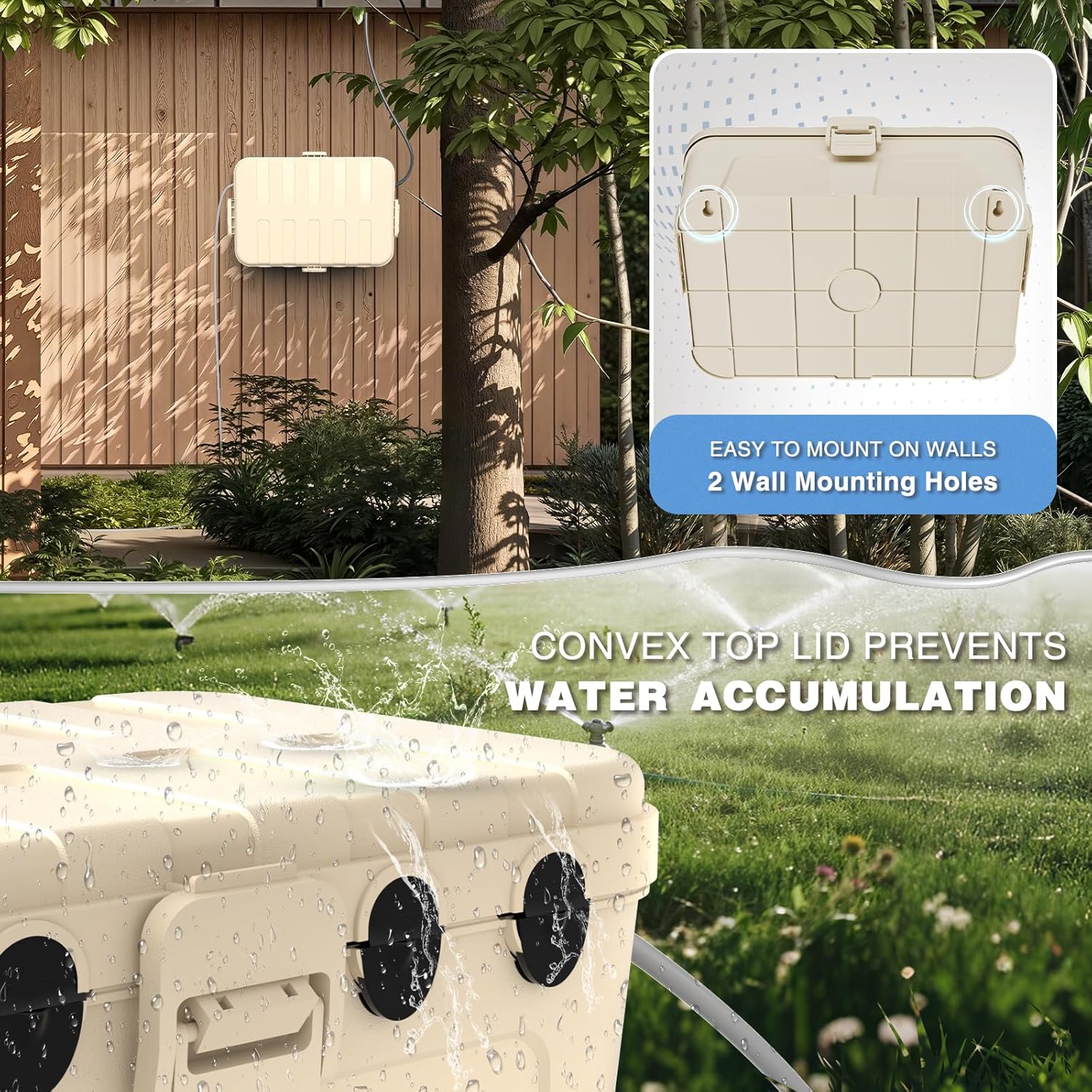 Flemoon Outdoor Electrical Box Waterproof, IP54 Waterproof Extension Cord Cover, Protect Outlet, Plug, Socket, Timer, Power Strip, Holiday Light, Large Weatherproof Connection Box, Almond