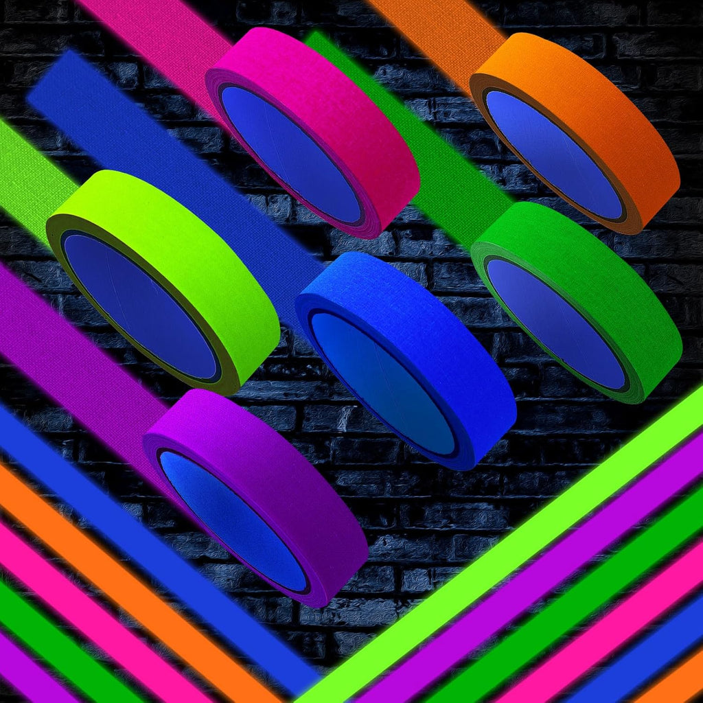 Whaline 6 Colors Neon Gaffer Cloth Tape Fluorescent Rainbow Color UV Blacklight Tape Neon Duct ReflectiveTape for UV Party Theatres Staged Dark Areas(1 inch x 34.8 feet)