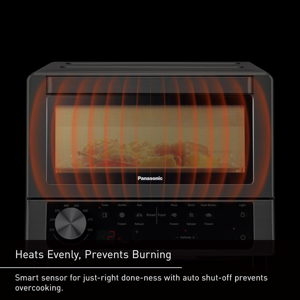 Panasonic FlashXpress Toaster Oven Countertop, Compact 4 Slice Toaster Oven w/Double Infrared Heating, PFAS-free, 6 Auto Cook Options & Precise Temperature Control, 1300W - NB-G200P (Stainless Steel)