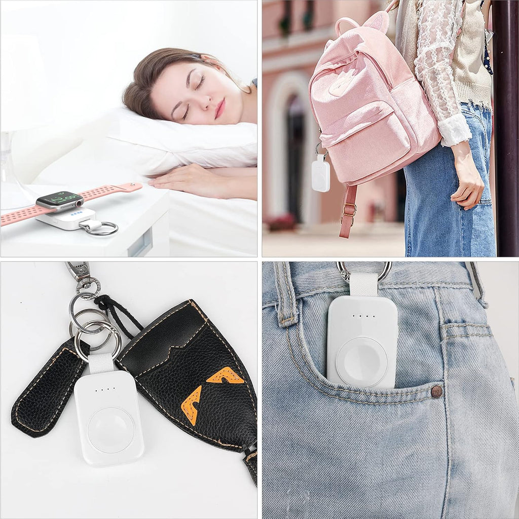 i.VALUX Portable Wireless Charger Compatible for Apple Watch Series 11/10/9/8/UItra/7/6/5/4/3/2/SE,Compact Magnetic iWatch Charger 1000mAh Power Bank Keychain Style for Mother Girl Birthday-White