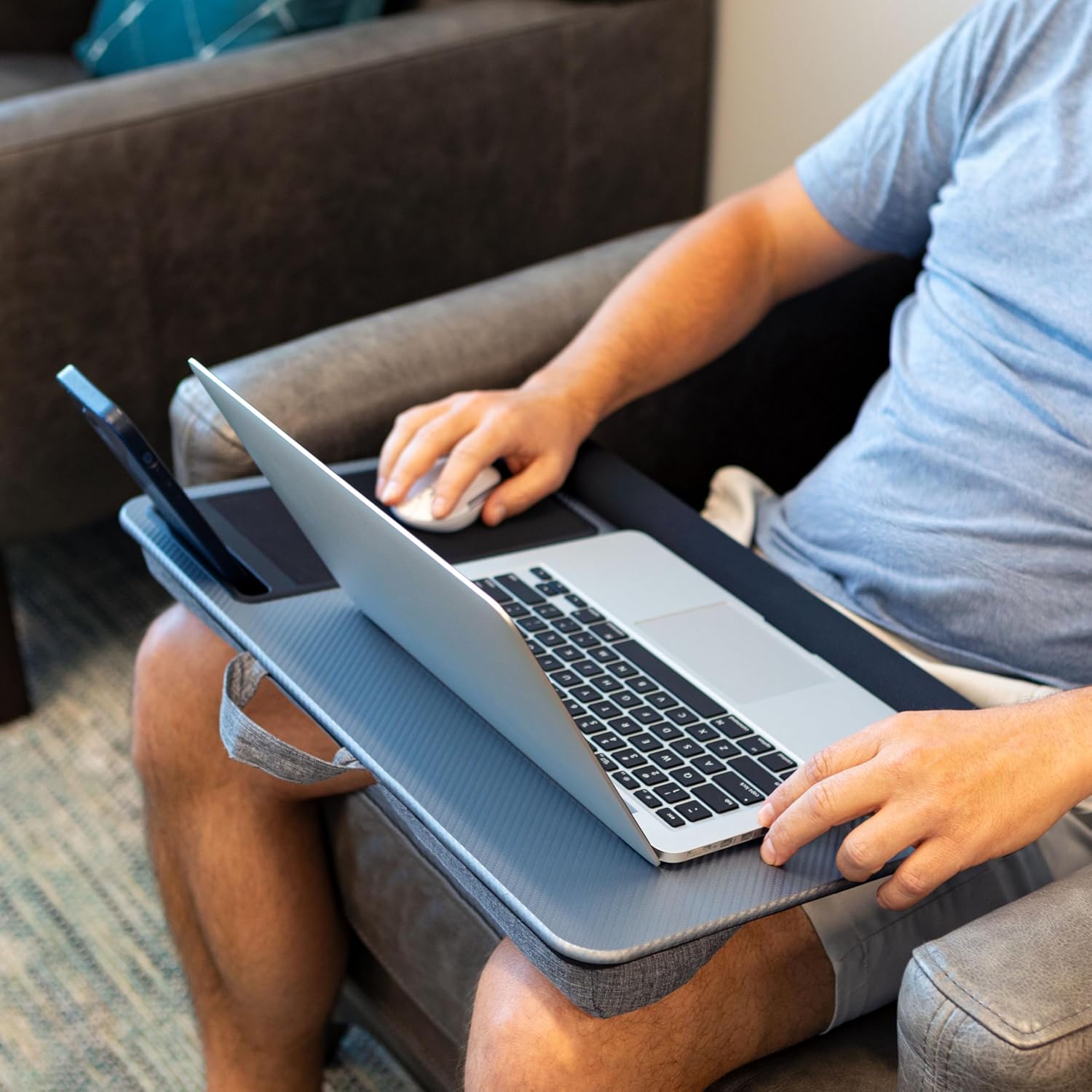 LAPGEAR Home Office Pro Lap Desk with Wrist Rest, Mouse Pad, and Phone Holder - Silver Carbon - Fits up to 15.6 Inch Laptops - Style No. 91615