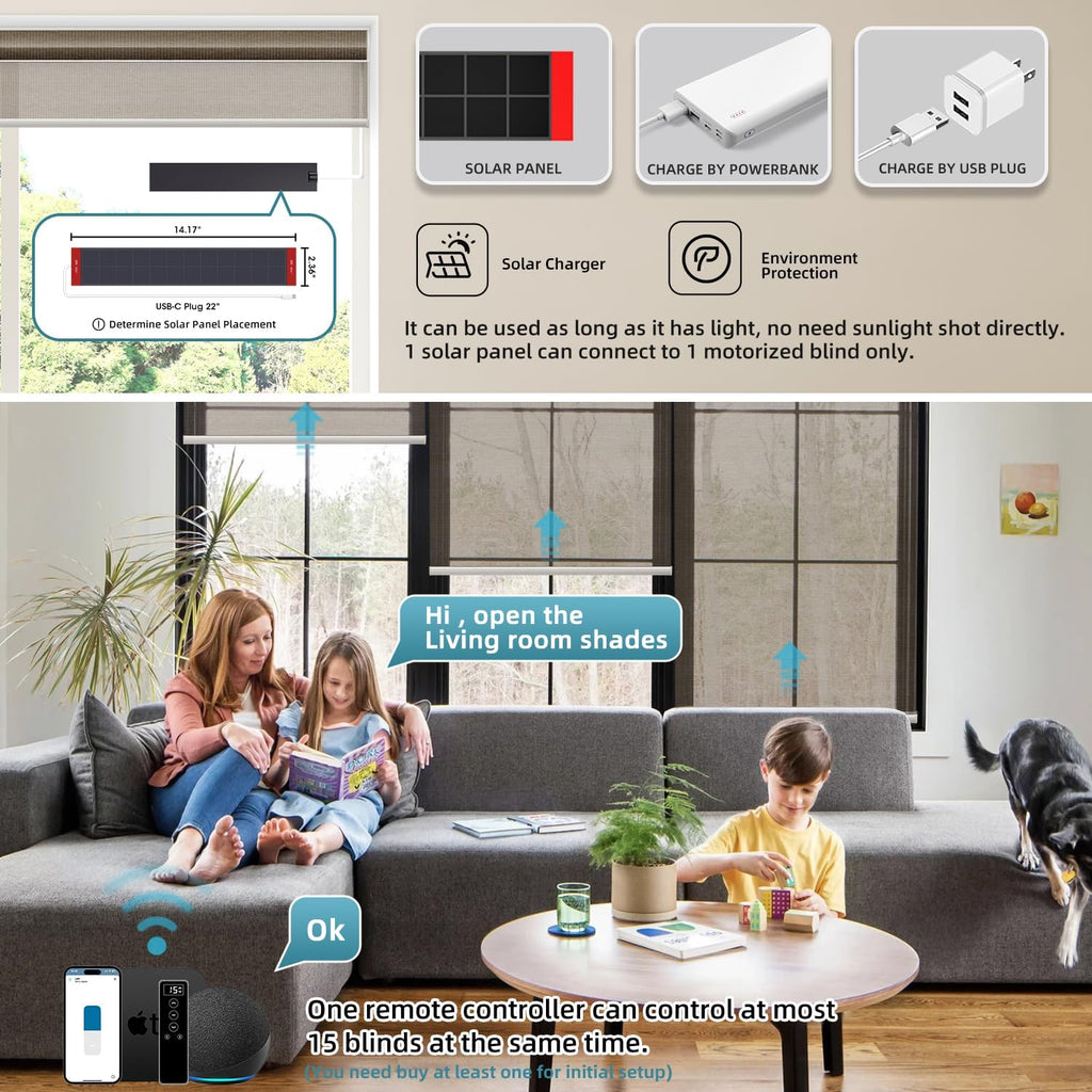SmartWings Motorized Light Filtering Shades, 50% Blackout PVC Free Smart Blinds, Custom Size, Rechargeable Battery, Works with Matter/Apple HomeKit, Alexa, Thread/Zigbee, Remote Optional, 50% Cocoa