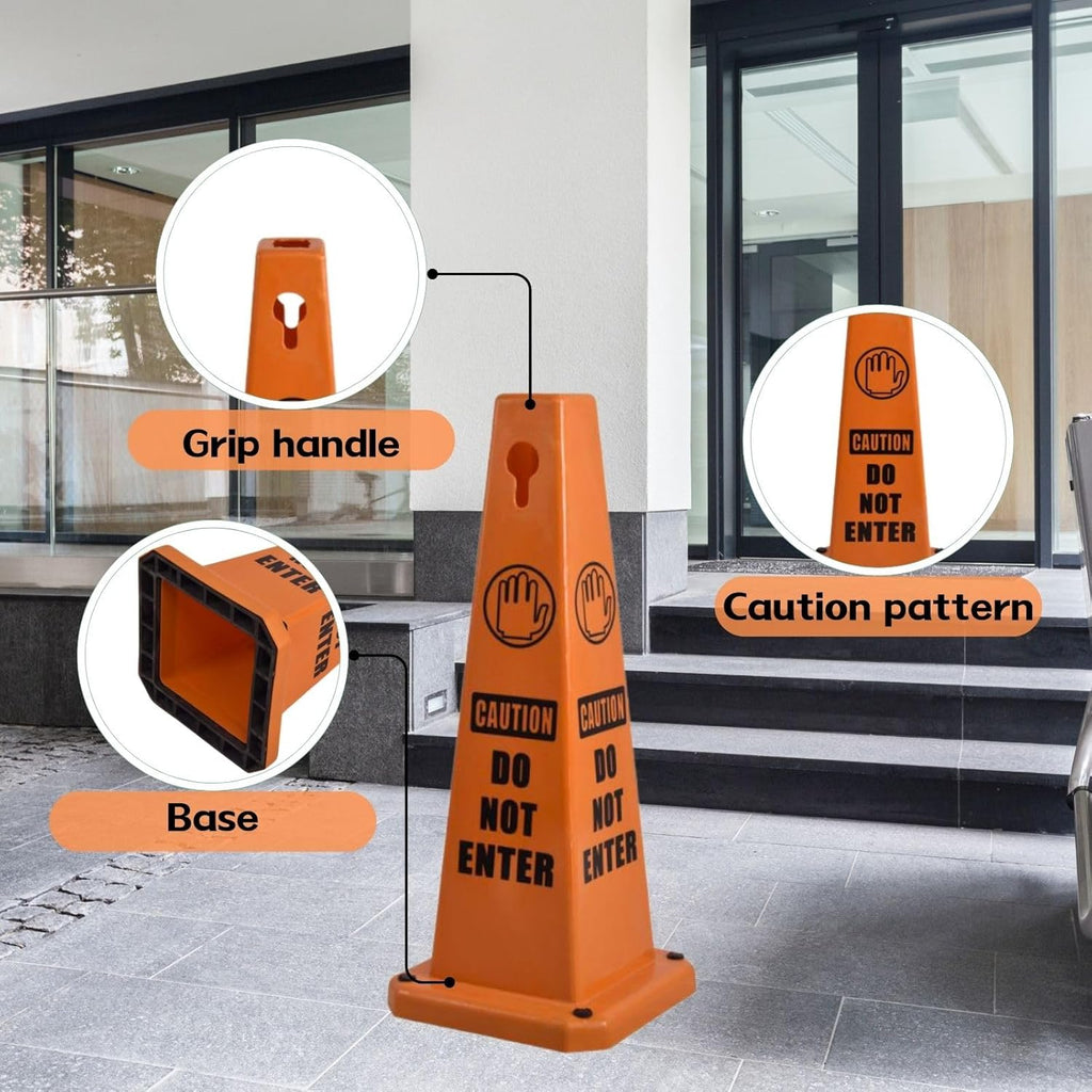 26.5" Caution Cones, 4-Sided Visible Safety Signs with Heavy Rubber Base, Warning for Slip & Fall Prevention, Indoor/Outdoor Use (8, Do Not Enter-Orange, 26.5 inch)