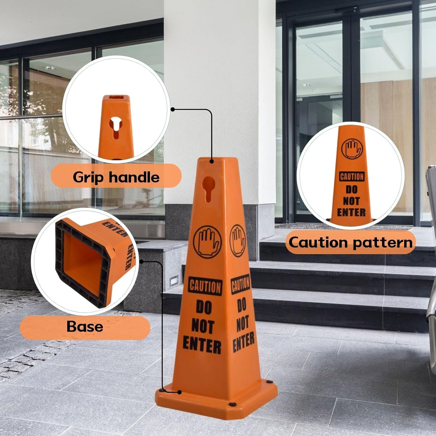 26.5" Caution Cones, 4-Sided Visible Safety Signs with Heavy Rubber Base, Warning for Slip & Fall Prevention, Indoor/Outdoor Use (8, Do Not Enter-Orange, 26.5 inch)