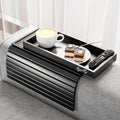 Bamboo Sofa Armrest Tray Table for Couch - 2-in-1 Couch Arm Table with Be Slide Detachable Tray- Anti-Slip Foldable Sofa Armchair Caddy for Drinks Cellphone TV Remote Snacks (Black)