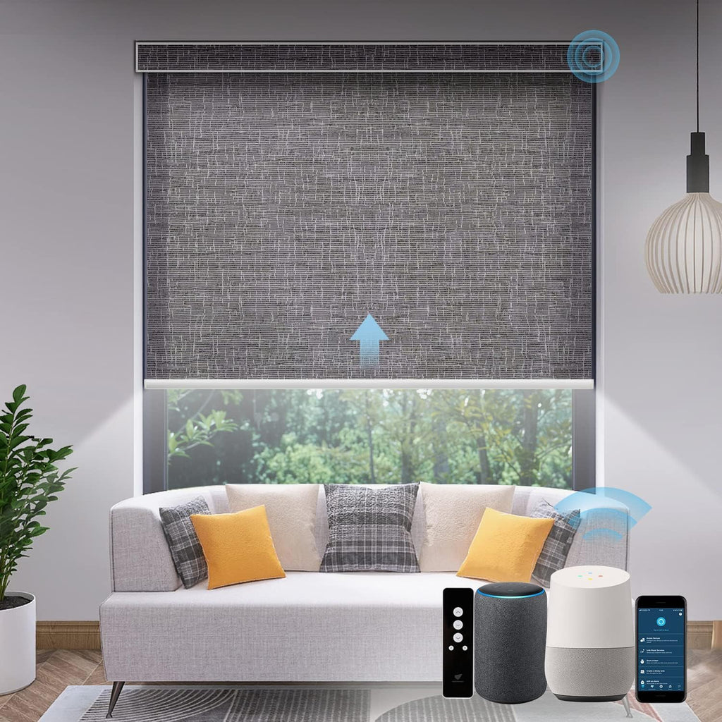 SmartWings Motorized Light Filtering Shades, Work with Matter Thread Homekit Z-Wave Alexa Google, 70% Blackout Shades Translucent, Cordless Blinds with Remote Control Rechargeable, Safari Midnight