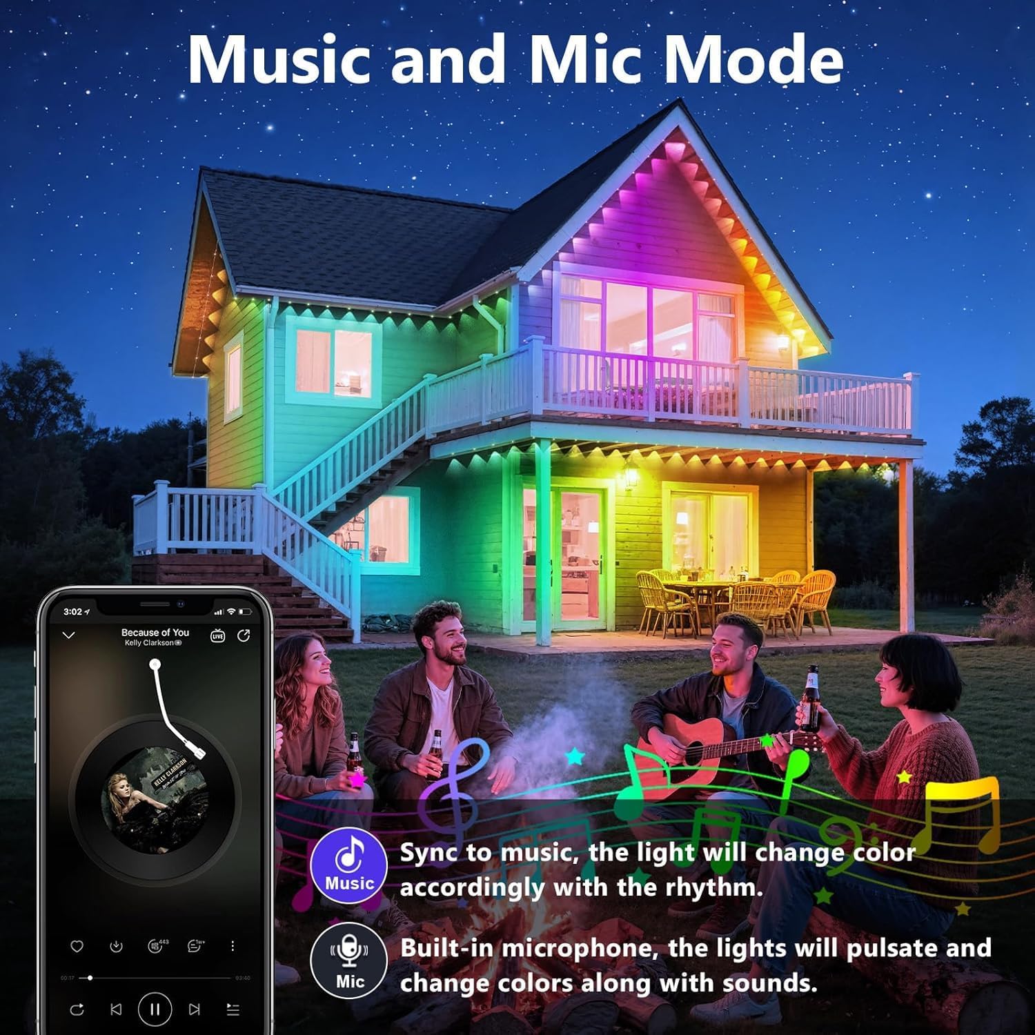 LETIANPAI 150FT Permanent Outdoor Lights,RGB Eaves Lights with App Control Remote,DIY Scene Modes IP67 Waterproof Outdoors Under Eave Lighting,Outdoor Light for Garden Decor
