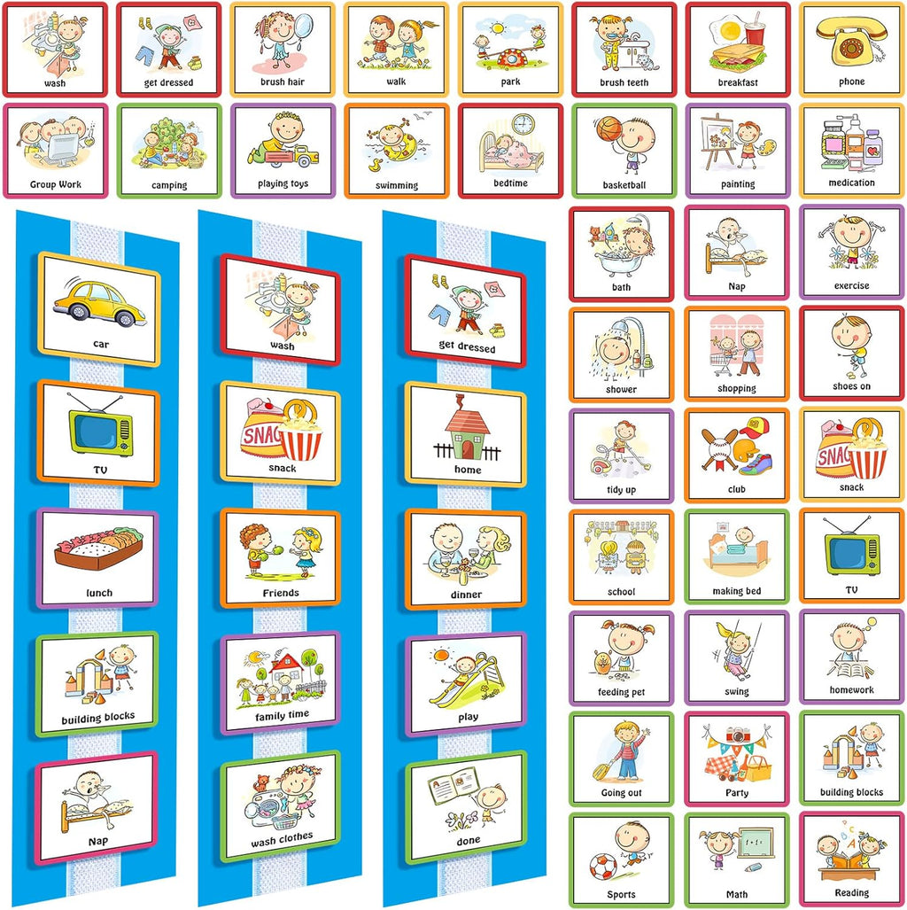Geyee 60 Pcs Visual Schedule Cards Daily Routine Chart Visual Planner Cards Bulk for Autism Learning Materials Asperger's ADHD Home Education Behavioral Tool(Blue)