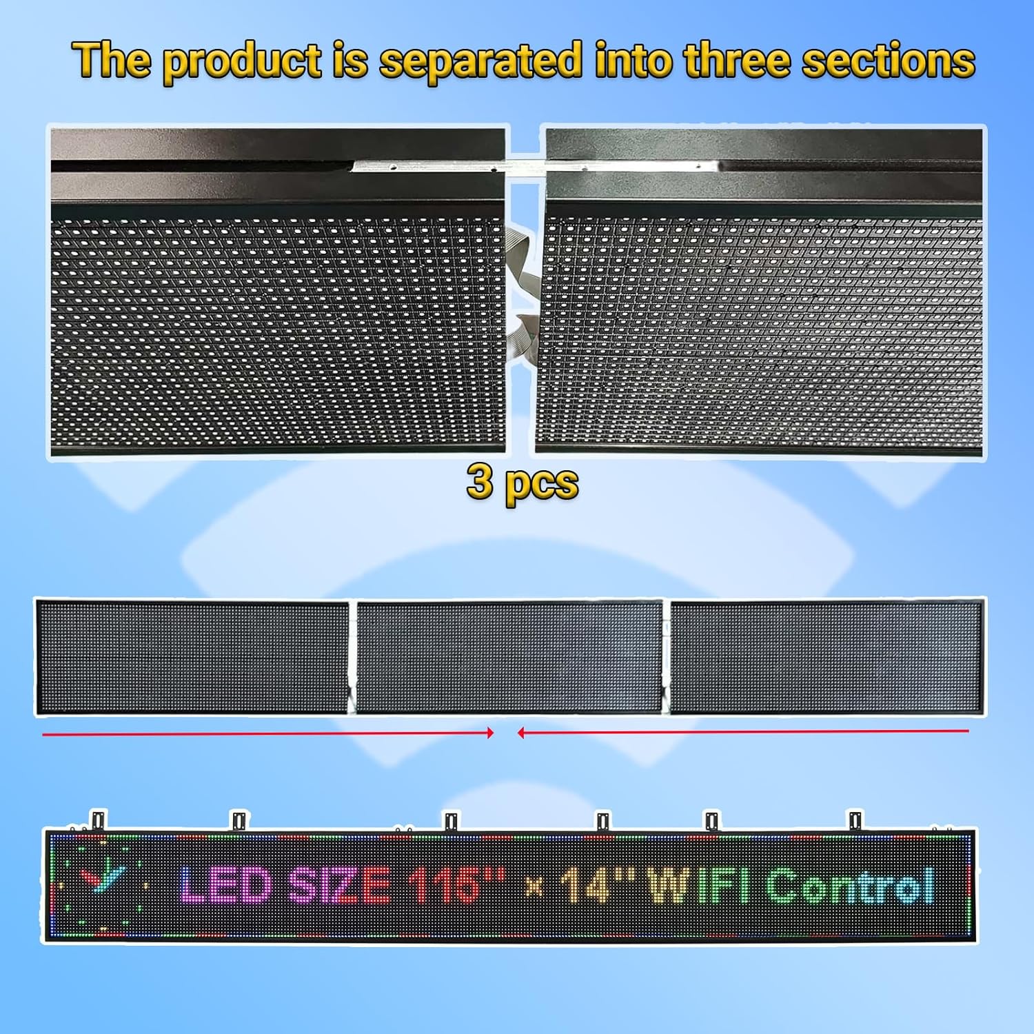 P10 Scrolling LED Sign Programmable Display Digital Bright Open Led Sign Waterproof Outdoor LED Signs Digital Message Board Business Advertising Display Wifi Control Custom 115"X14"