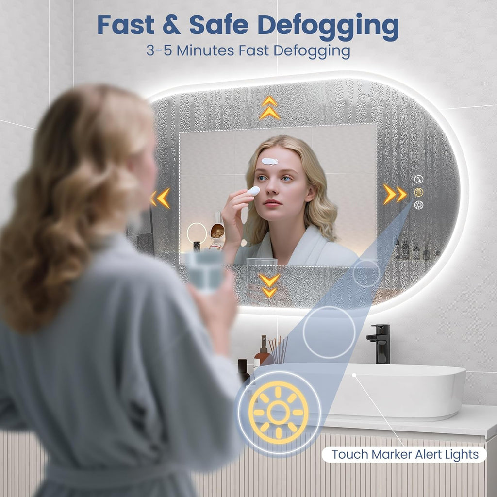 STARLEAD 24"x36" LED-Bathroom-Mirror-with-Lights, Wall-Mounted with Bluetooth Speaker, Anti-Fog, 3 Color Temperature, Dimmable Brightness, Waterproof, Tempered Glass, Frontlit & Backlit, Oval