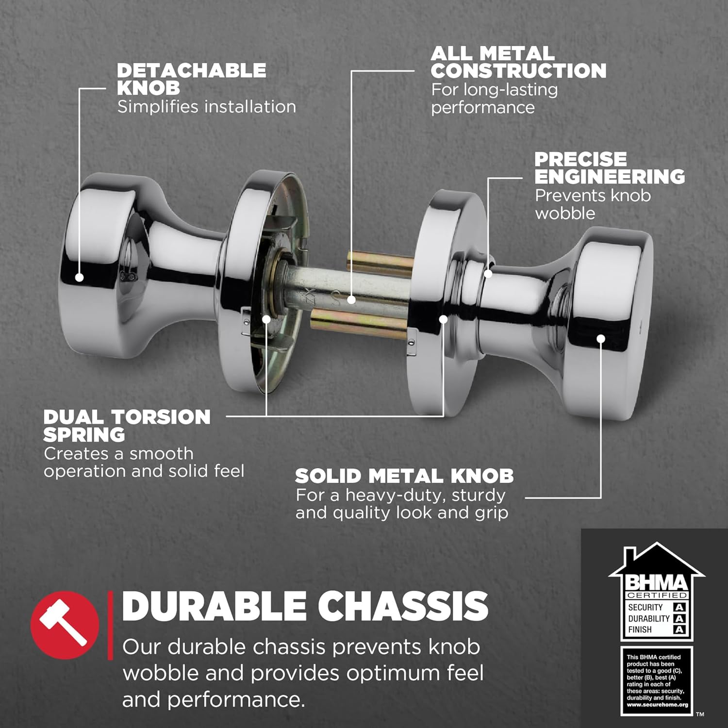 Kwikset Pismo Interior Privacy Door Knob with Lock, Door Handle For Bathroom and Bedroom, Polished Chrome Keyless Turn Lock Doorknob