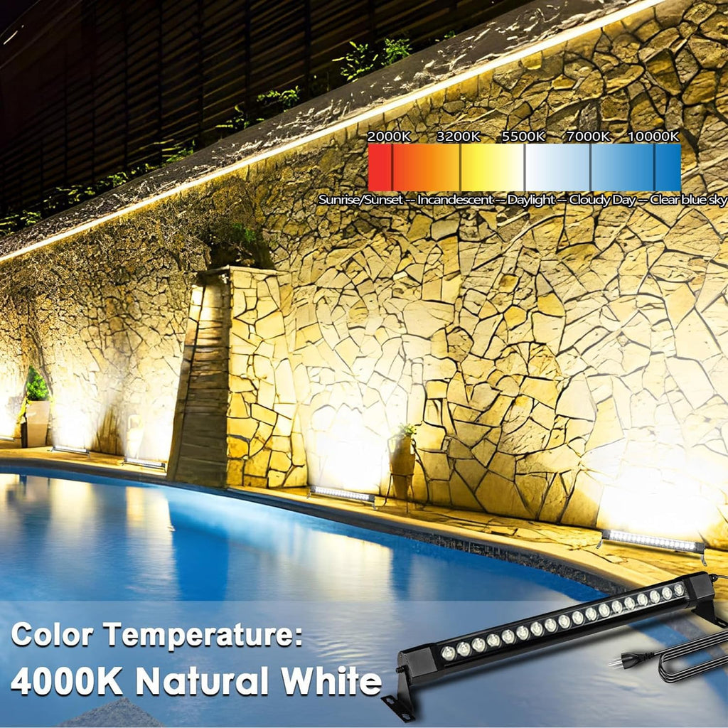 36W LED Wall Washer Light, 2FT 4000K Neutral White Outdoor Wall Washer Light Bar, 120V IP67 Waterproof LED Light Bar for Outdoor, Plug in (2 Pack)