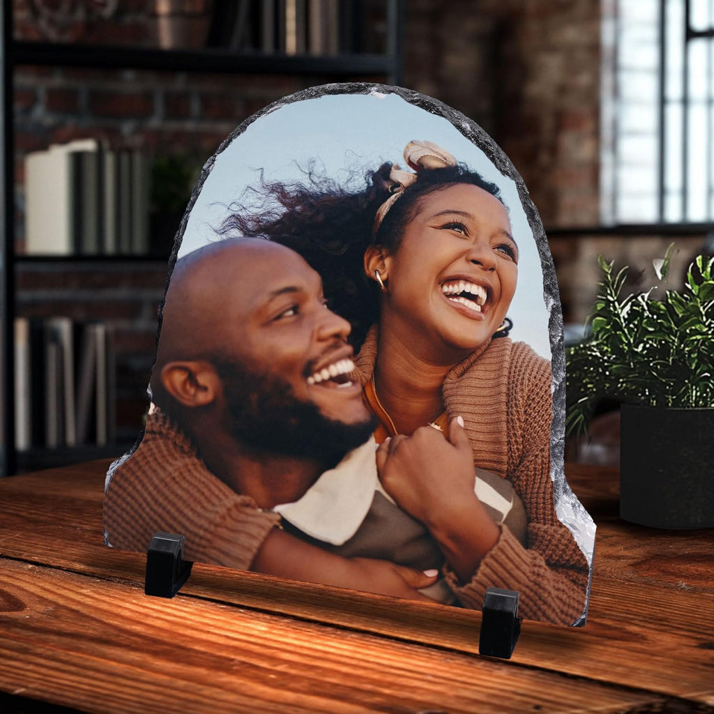 ArtPix 3D Christmas Personalized Slate Plate, Customized Xmas Photo Print Stone, Custom Picture Gift for Wife, Women, Family, Her, Him, Rock Slate Plaque Frame (Medium - Semicircle)