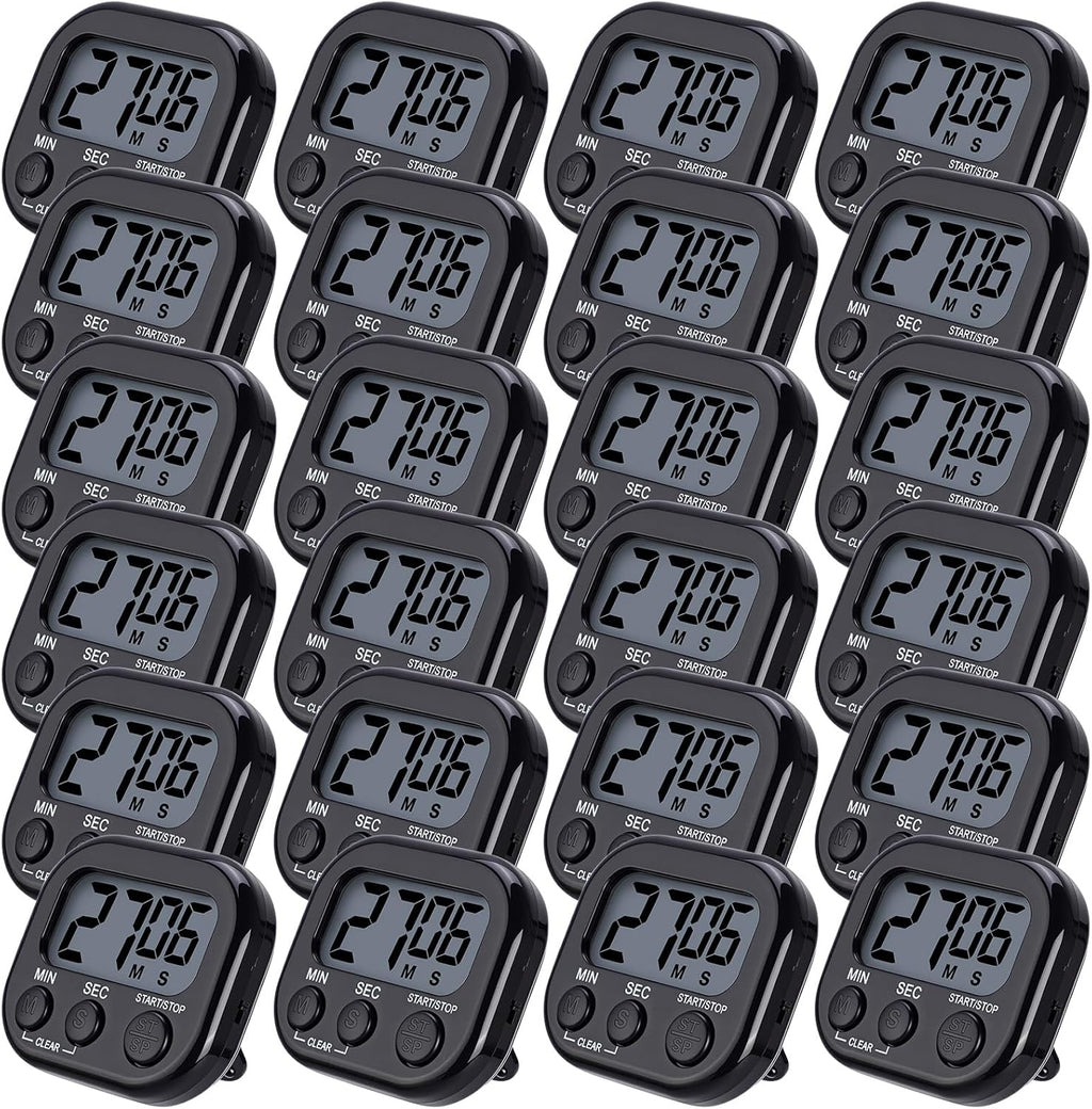 Leumoi 24 Pcs Digital Kitchen Timers Magnetic Back Timers Bulk Large Screen Loud Alarm On/Off Switch Minute Second Count up Countdown Memory Setting for Cooking Classroom Exercise (Black)