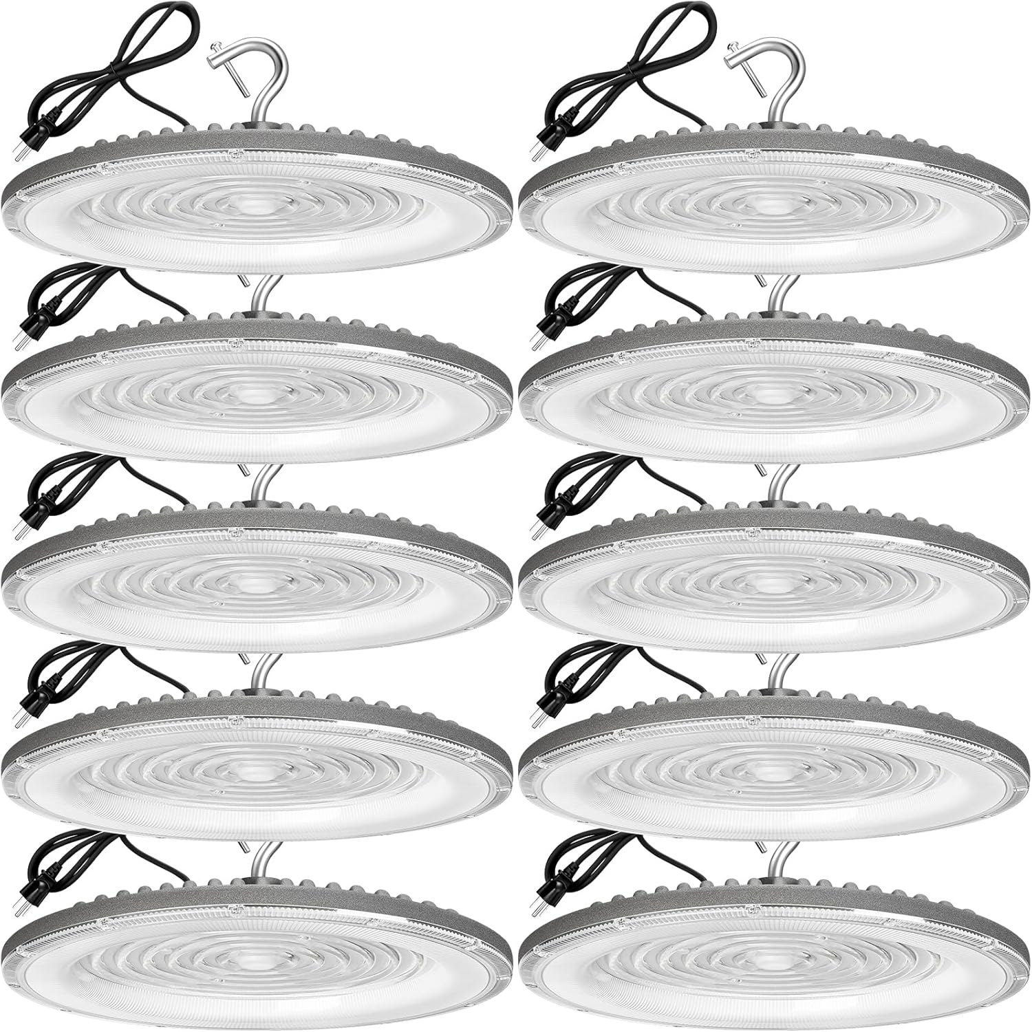10 Pack 250W UFO Led High Bay Light,120VAC,5000K Daylight Commercial Bay Lighting,IP66 Waterproof,41050LM,1150W MH/HPS with Plug Area Light for Warehouse/Shop/Workshop/Barn/Gym/Factory