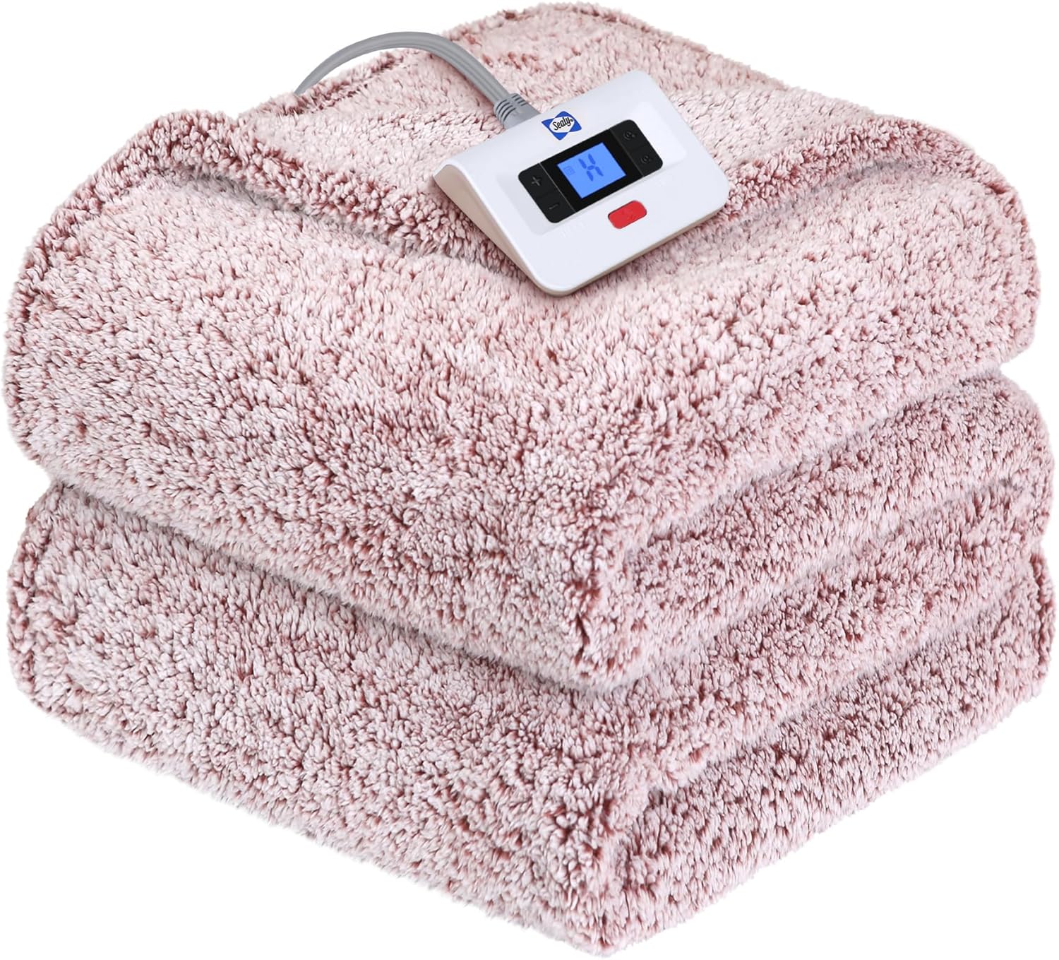SEALY Electric Blanket Twin Size, Soft Sherpa Heated Blanket Single Control with 10 Heating Levels & 1 to 12 Hours Auto-Off Settings Over-Heated Protection 62"x84" Machine Washable, Rust Red