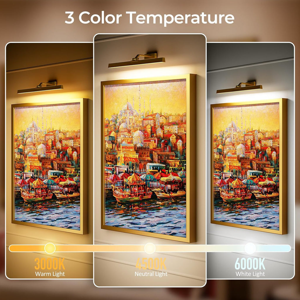 Picture Lights for Wall, Battery Operated Picture Light 24in Gallery Light for Paintings CCT Dimmable Recharging Battery Wall Light with Remote Control for Living Room Gallery Dartboard